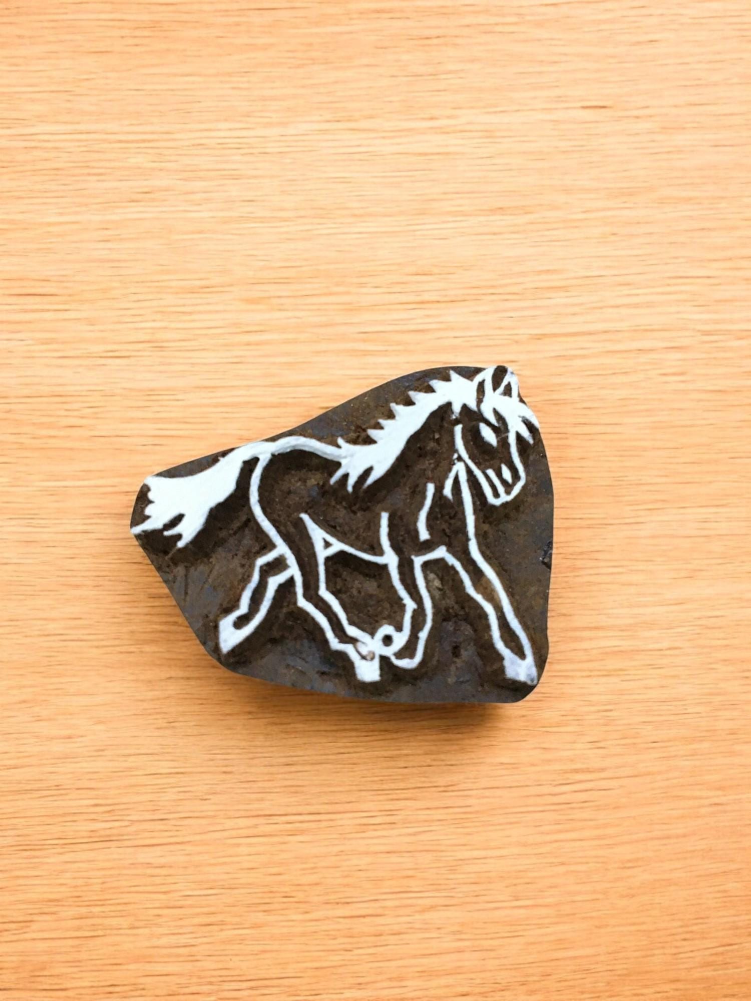 Running Horse Printing Block: Hand Carved Indian Textile Stamp