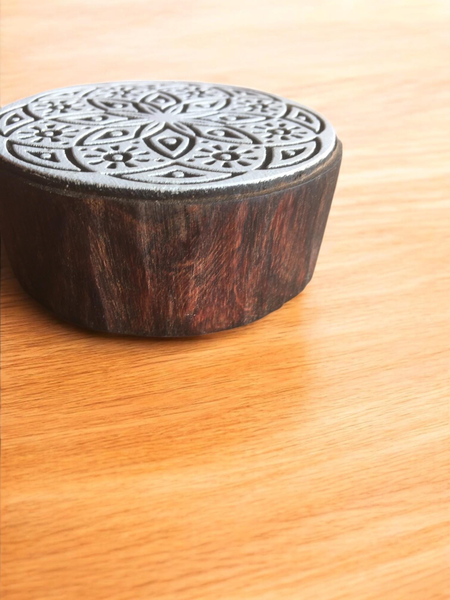 Floral Mandala Wood Stamp, Indian Textile Print Block