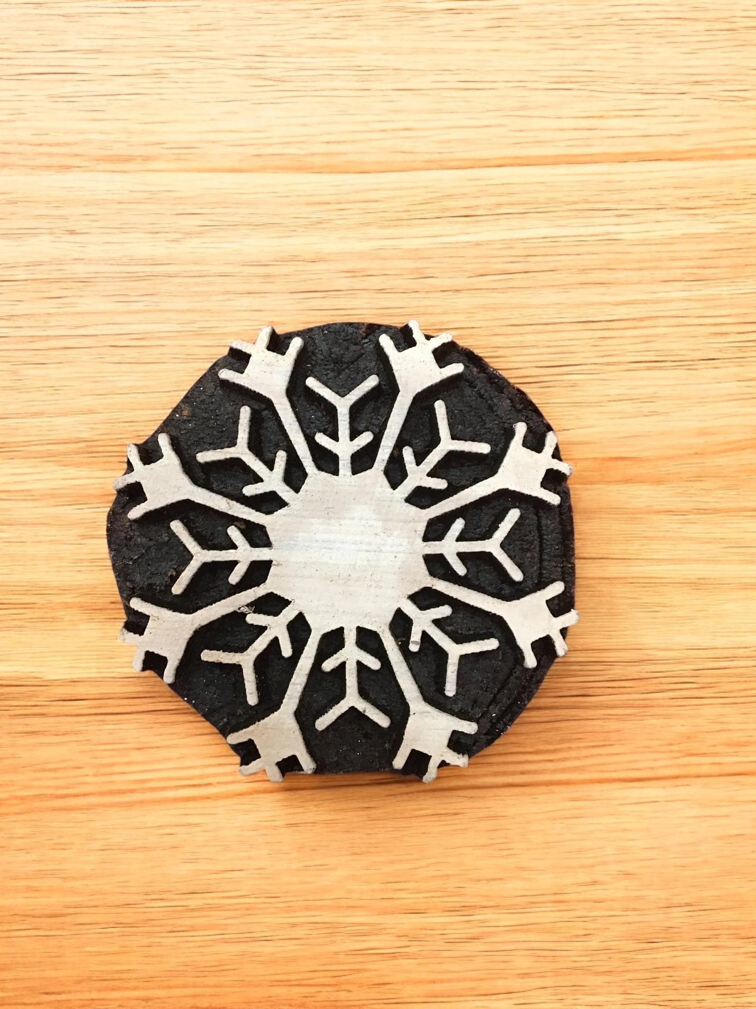 Snowflake Motif Wood Block Stamp Set, Hand Carved Textile Printing, 10 Piece