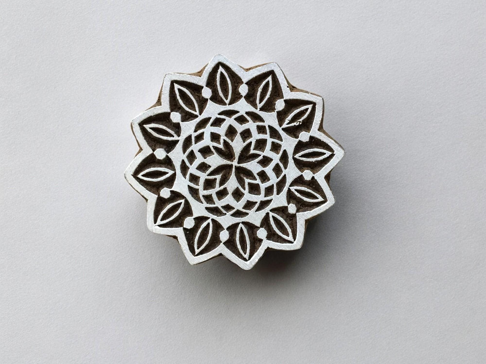 Mini Mandala, hand carved Indian wood printing block; textile stamp; pottery stamp,