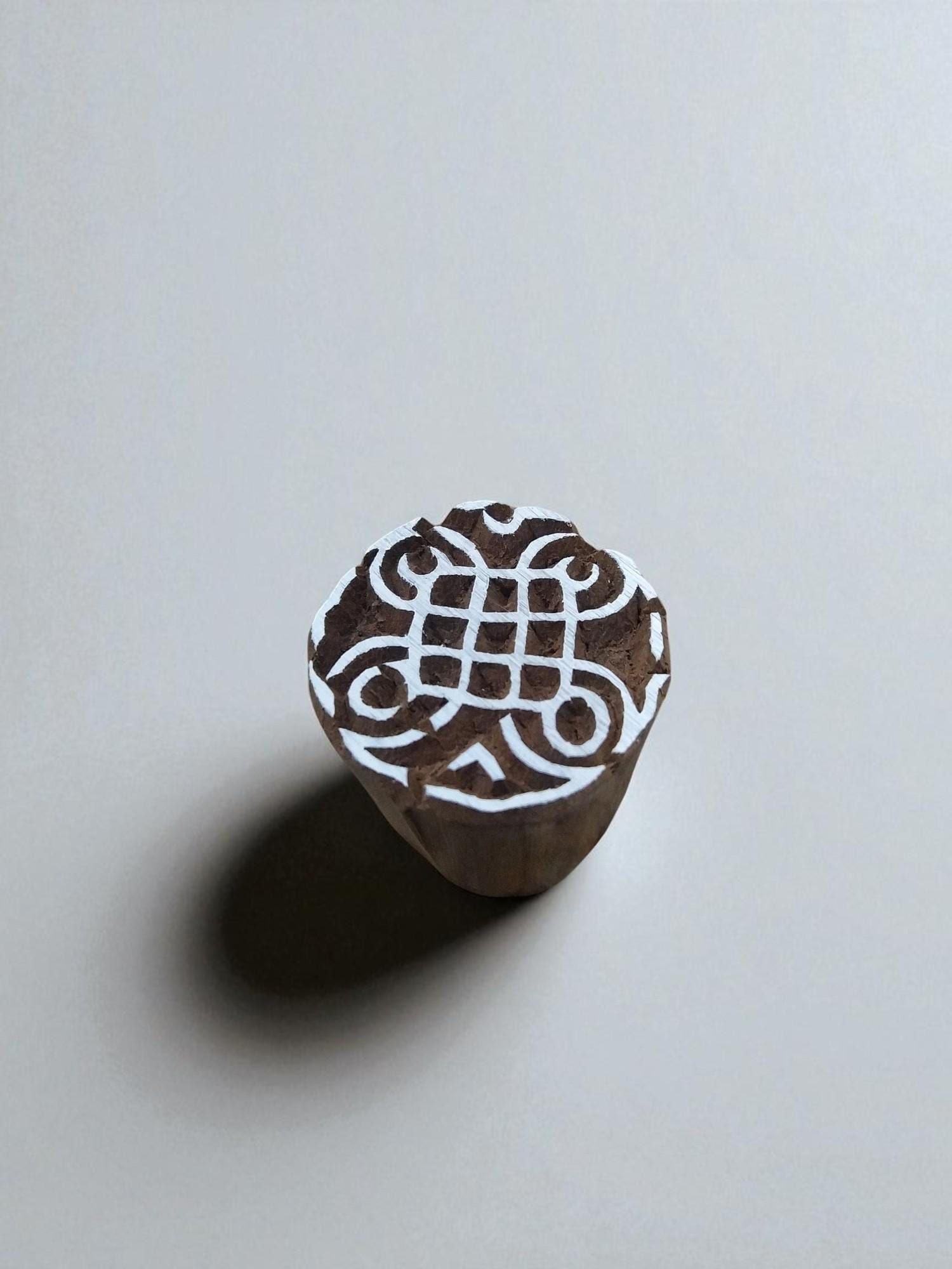 A Mini Mandala  hand carved Indian wood printing block; textile stamp; pottery stamp,