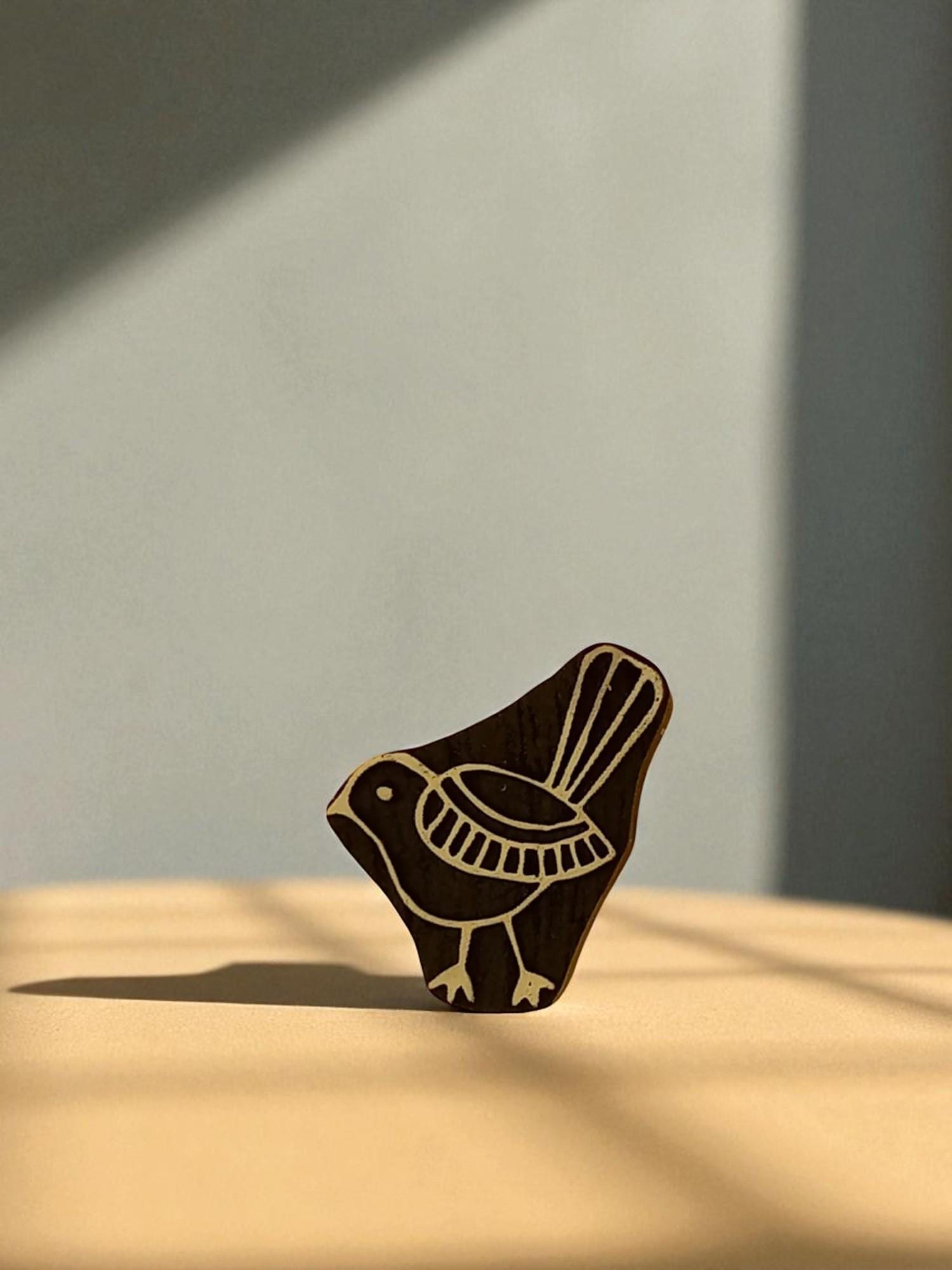A sitting bird  hand carved Indian wood printing block; textile stamp; pottery stamp,