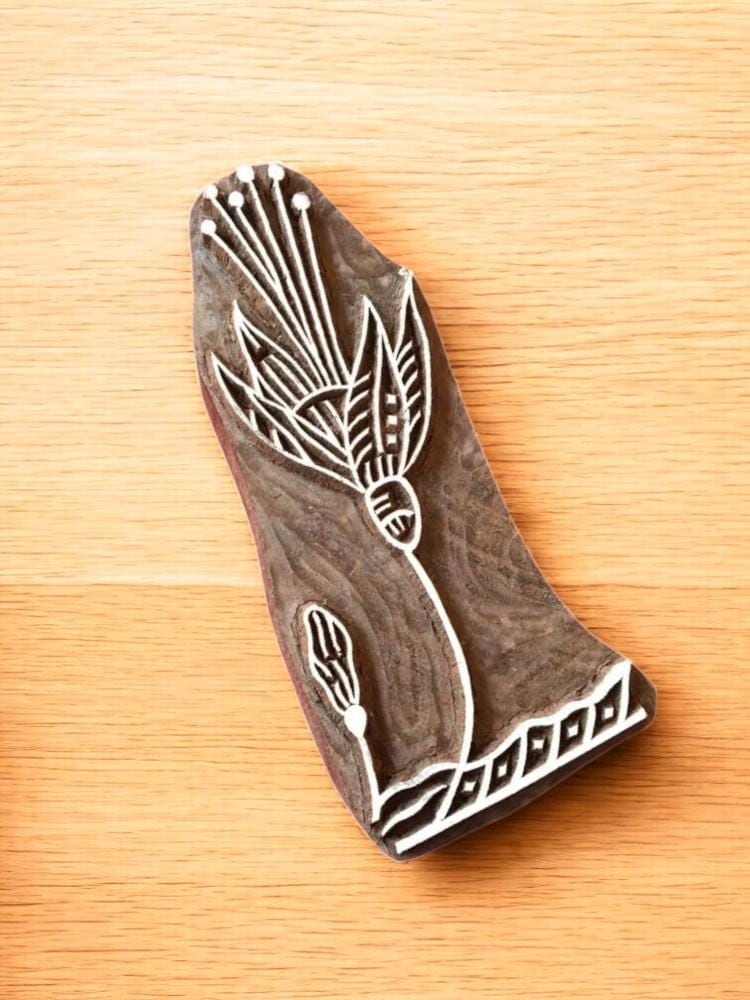 Floral Wood Stamp, Hand Carved Indian Block, Pottery Textile Print