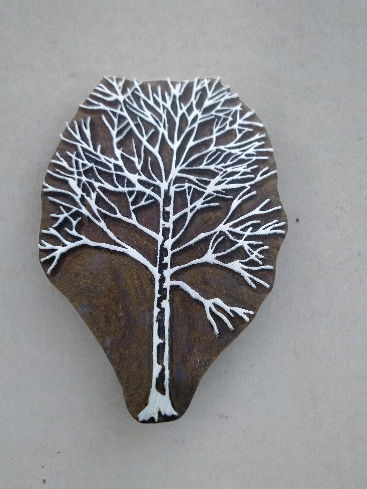 Winter Tree Pottery Stamp, Hand Carved Indian Wood Block