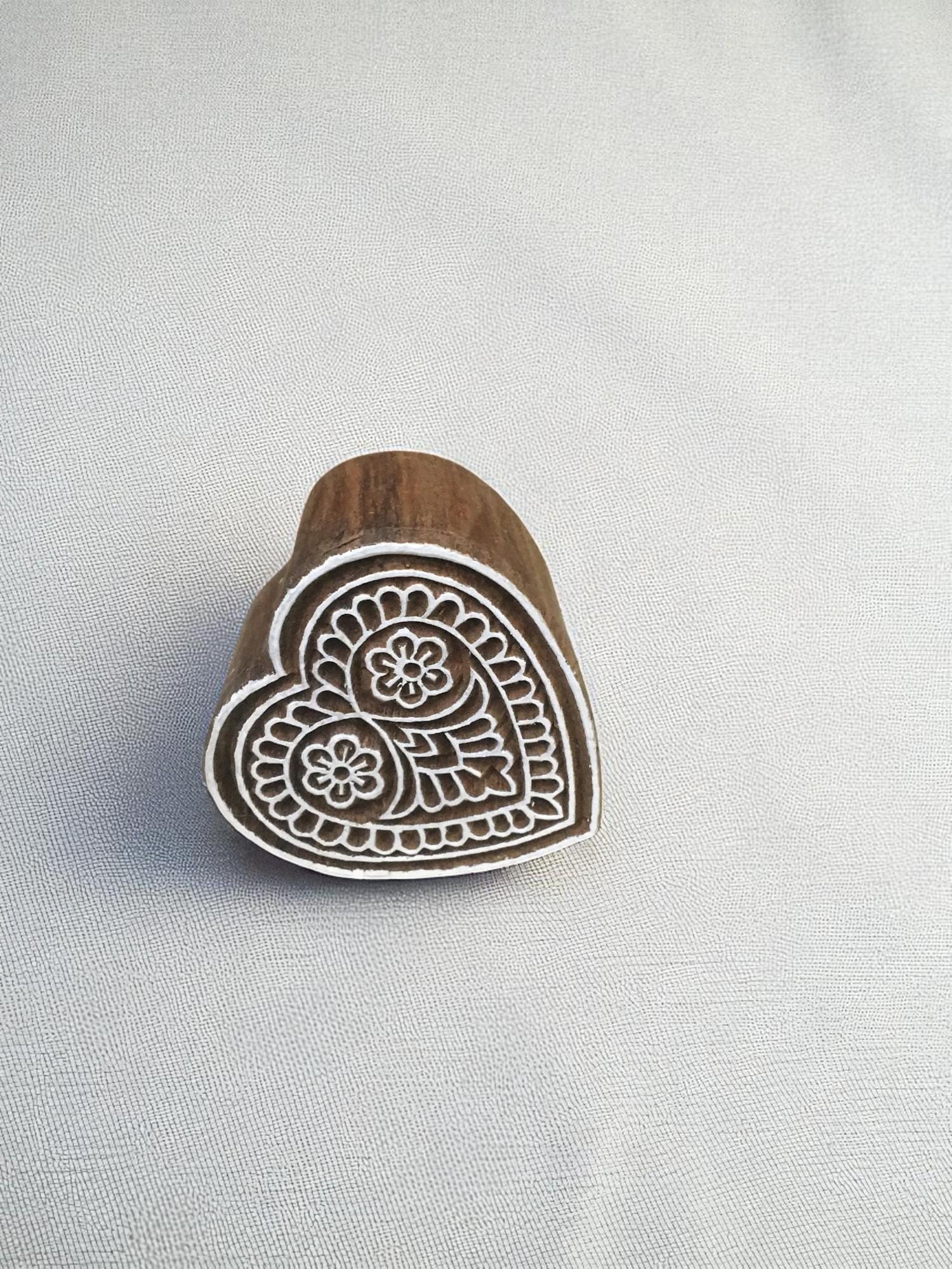 Hand Carved Indian Heart Stamp Set, Henna Fabric Printing