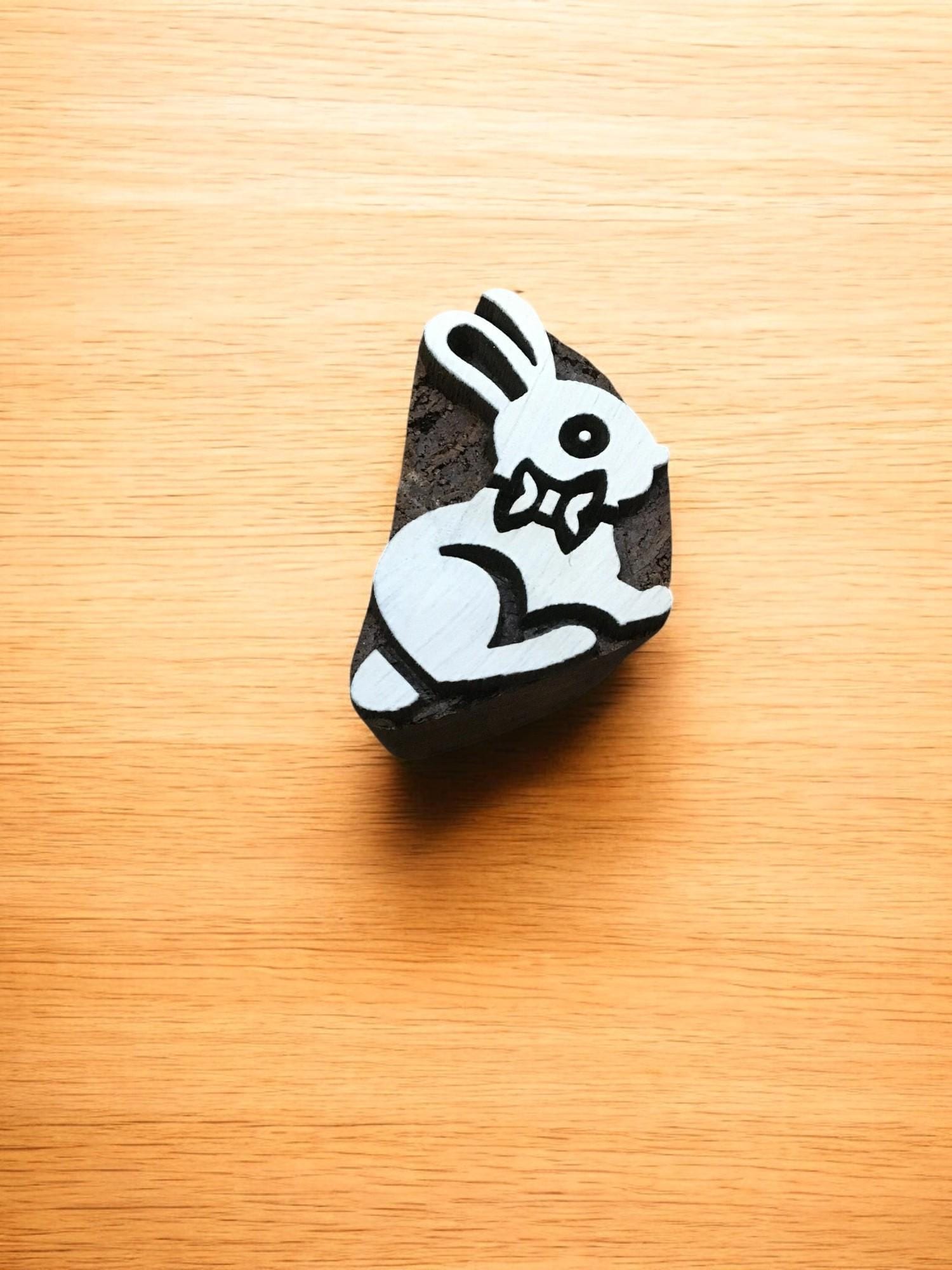 Hand Carved Indian Wood Printing Block – Bunny with Bow