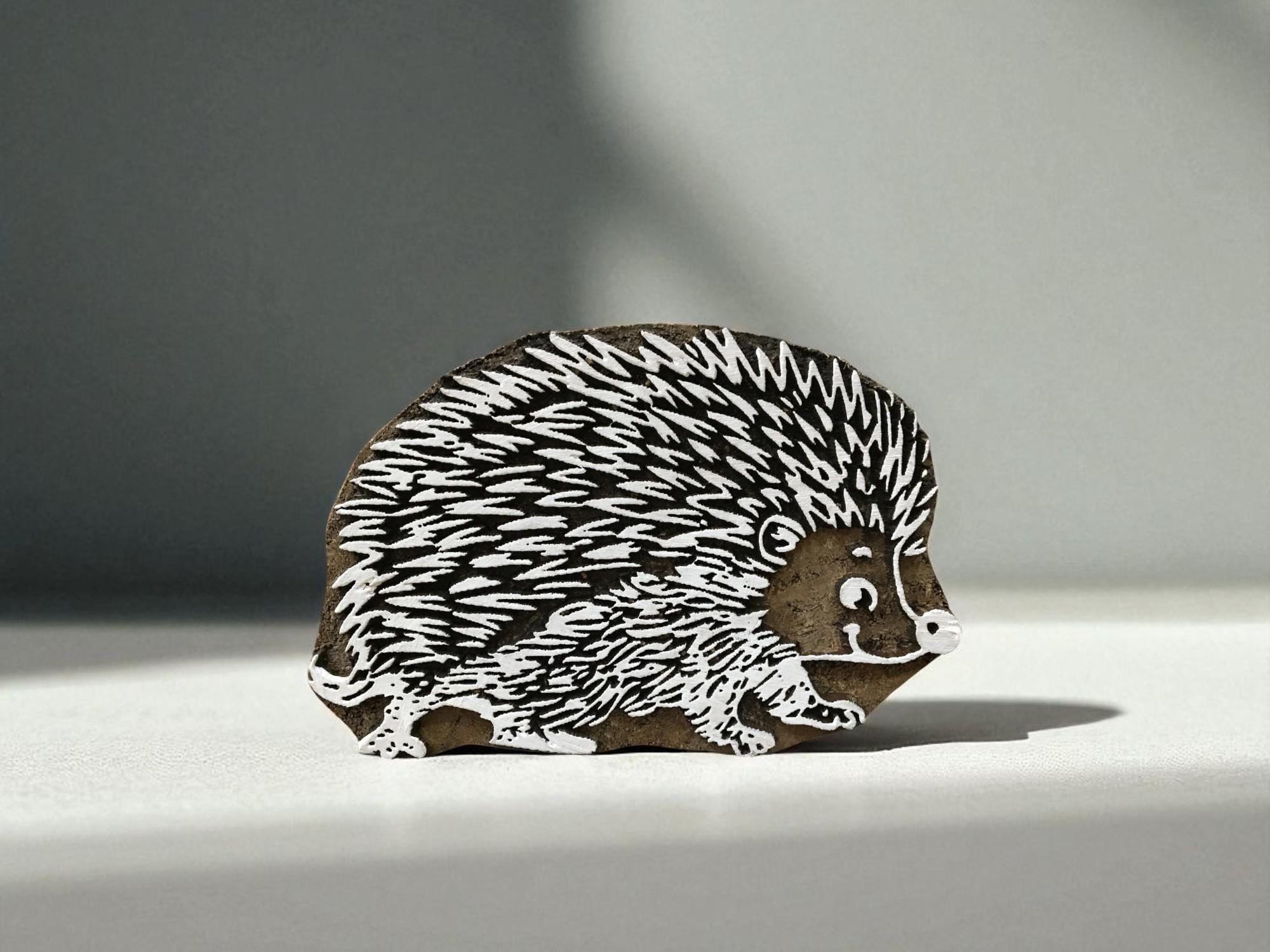 Hedgehog Wooden Stamp, Hand Carved Indian Printing Block