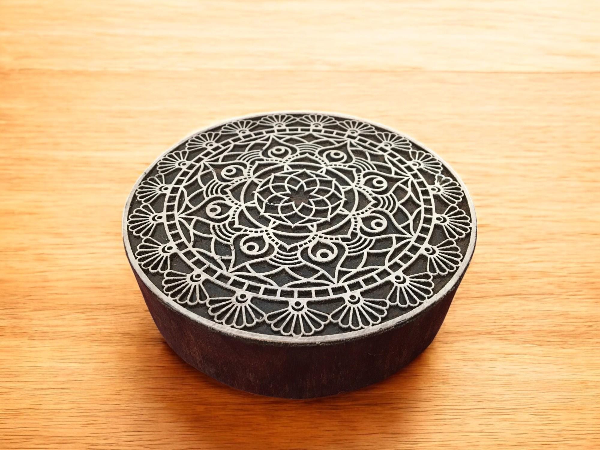 Floral Mandala Wood Stamp, Indian Textile Block