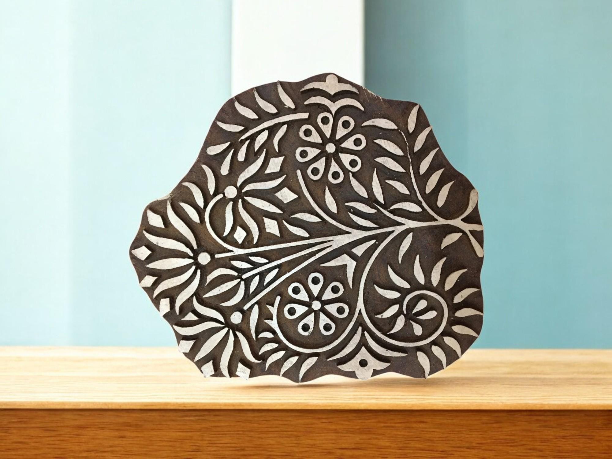 Floral Mandala Wood Stamp, Indian Textile Print Block