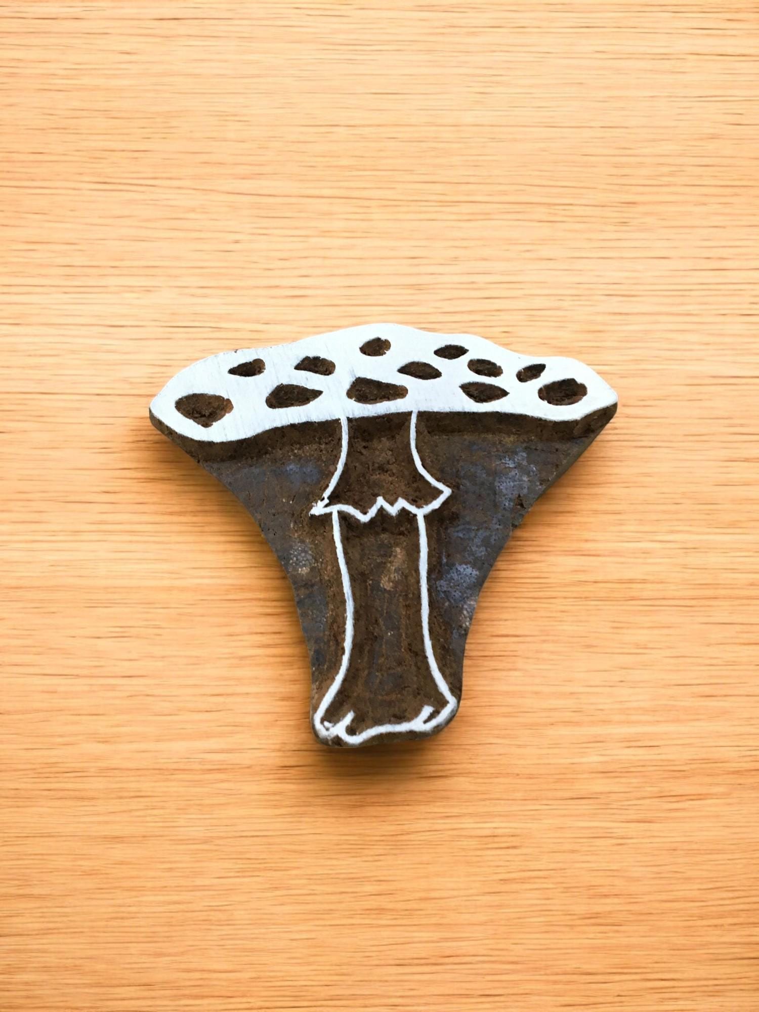 Mushroom Head, hand carved Indian wood printing block; textile stamp; pottery stamp,