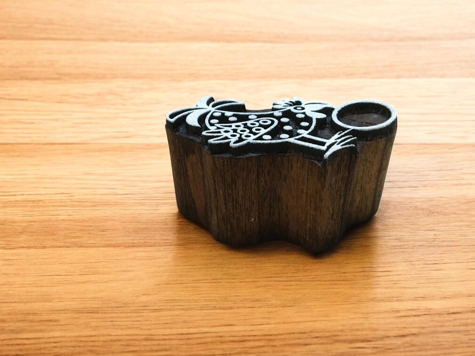 Chicken Wooden Printing Block, Hand Carved Indian Stamp