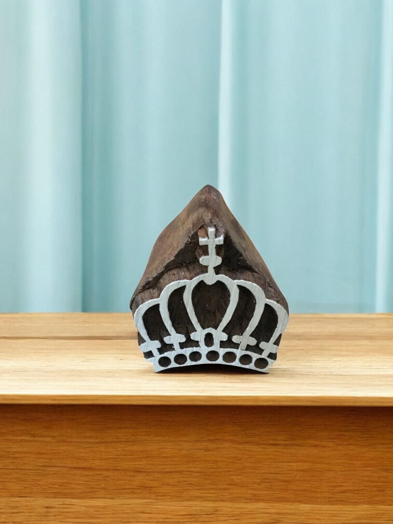 King's Crown, hand carved Indian wood printing block; textile stamp; pottery stamp,