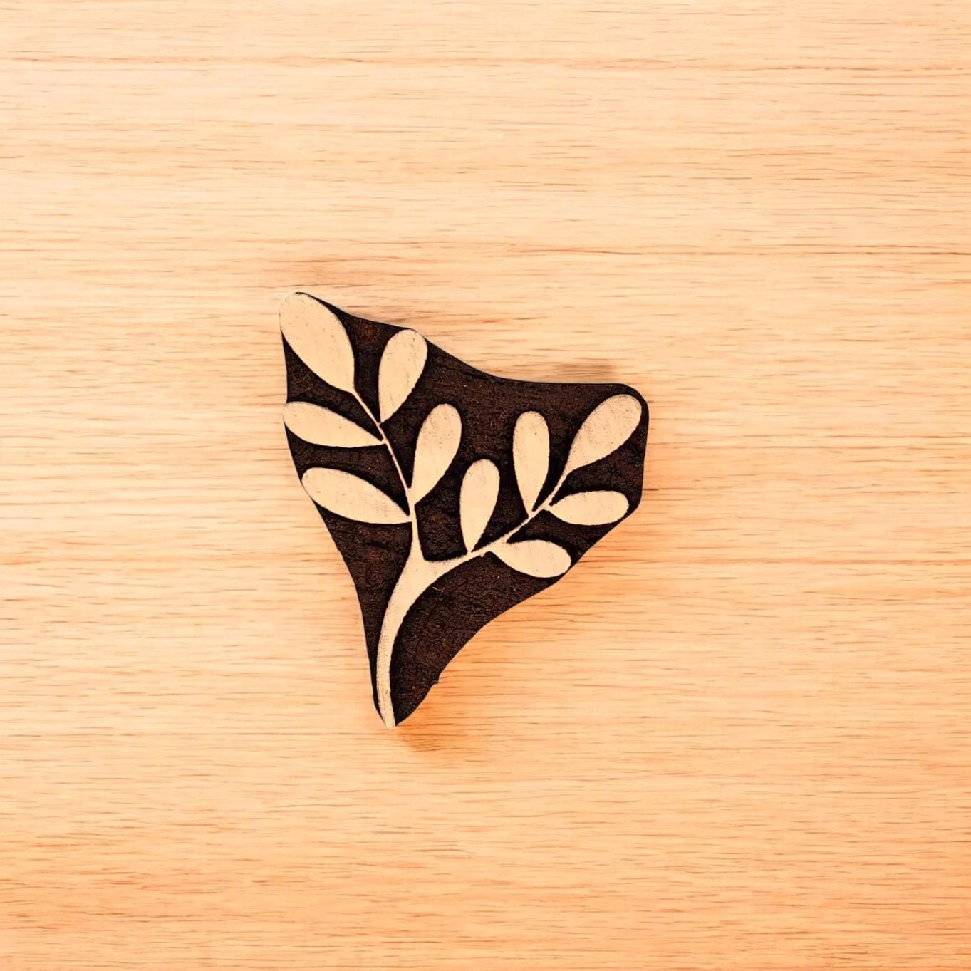 Double Leaf Stem Hand carved Indian wood printing block; textile stamp; pottery stamp,