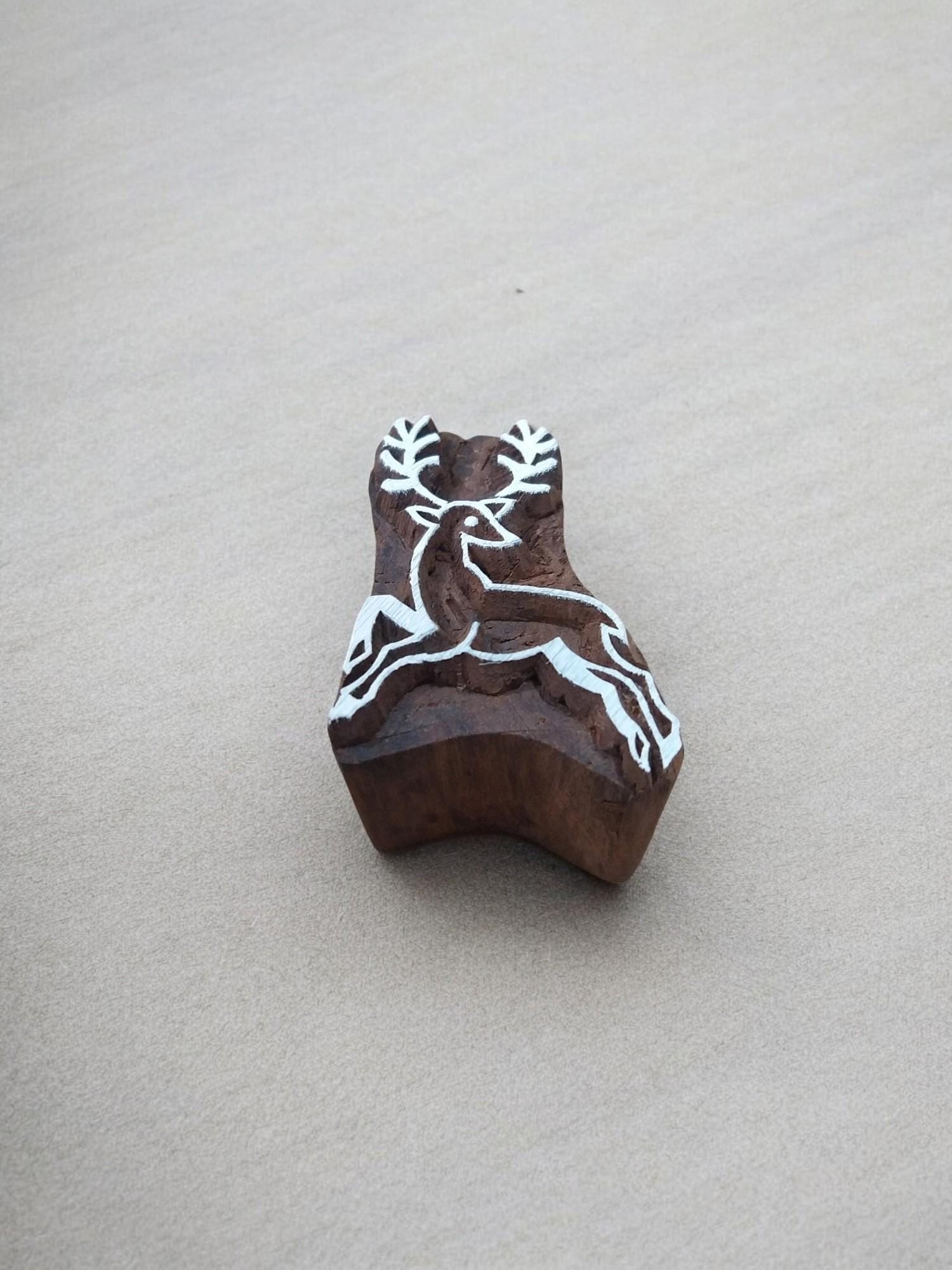 Small Reindeer Wooden Printing Stamp, Fabric, Clay, Tattoo