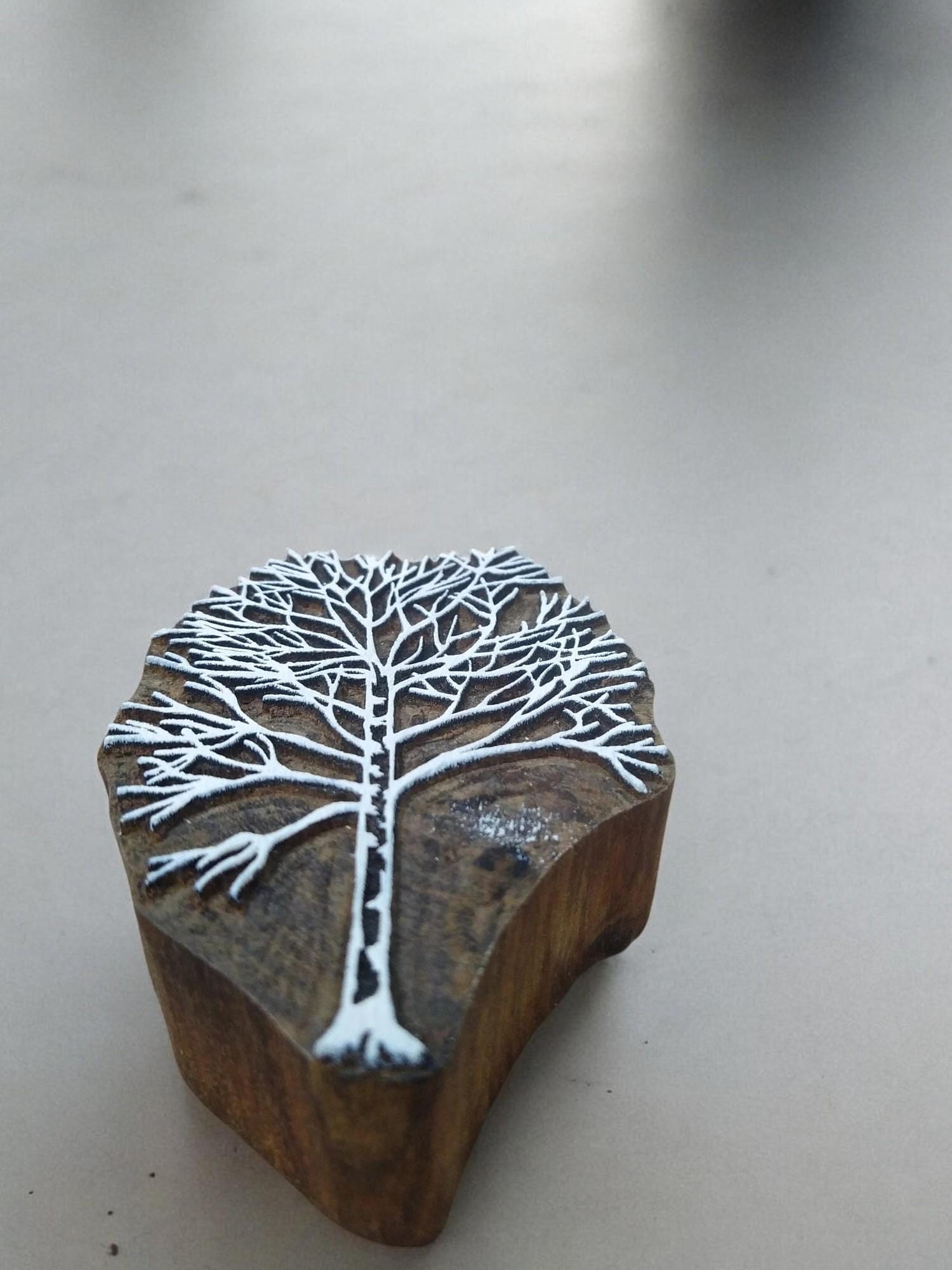 Winter Tree Pottery Stamp, Hand Carved Indian Wood Block