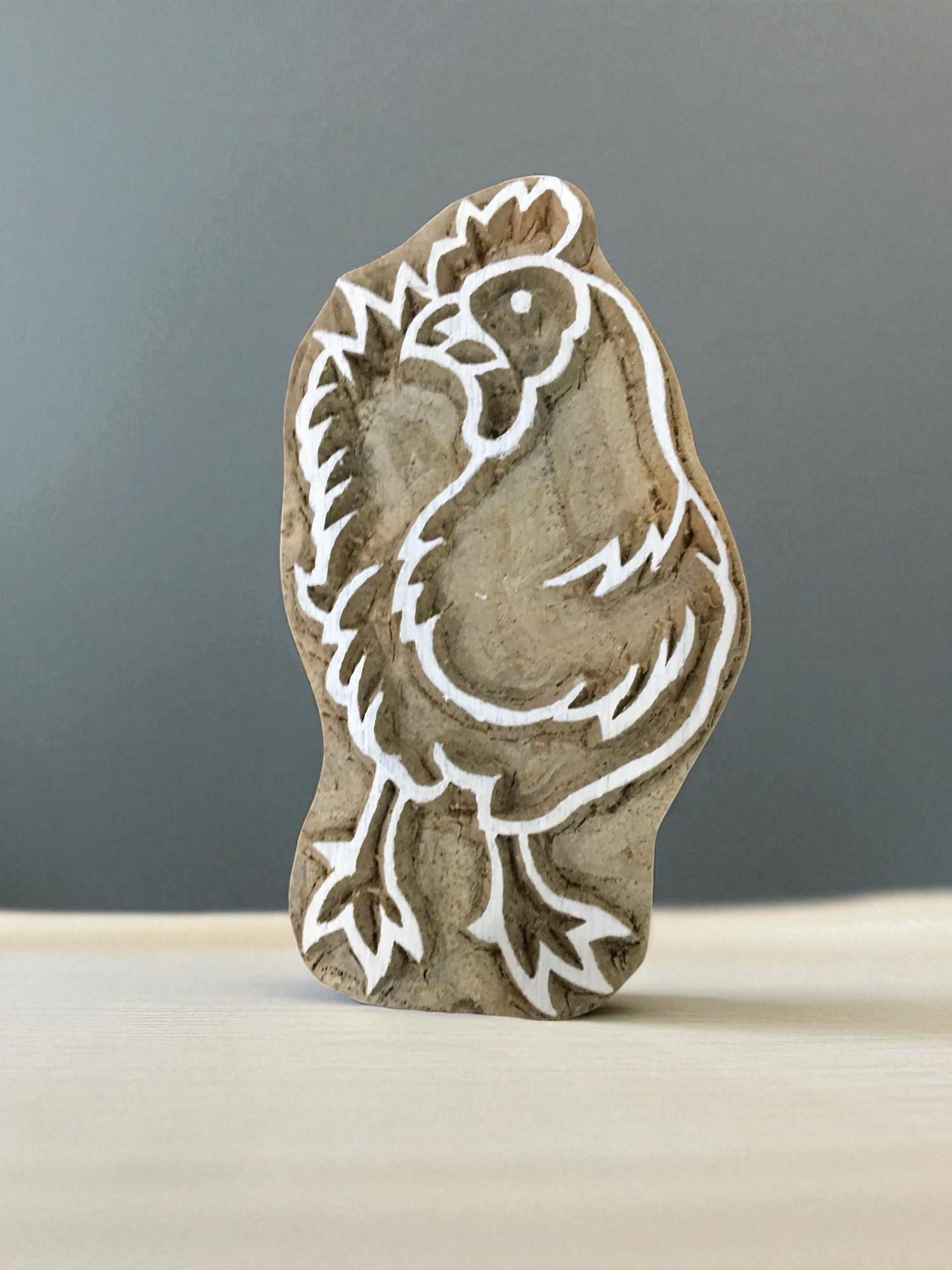 Twin hen 02  hand carved Indian wood printing block; textile stamp; pottery stamp,