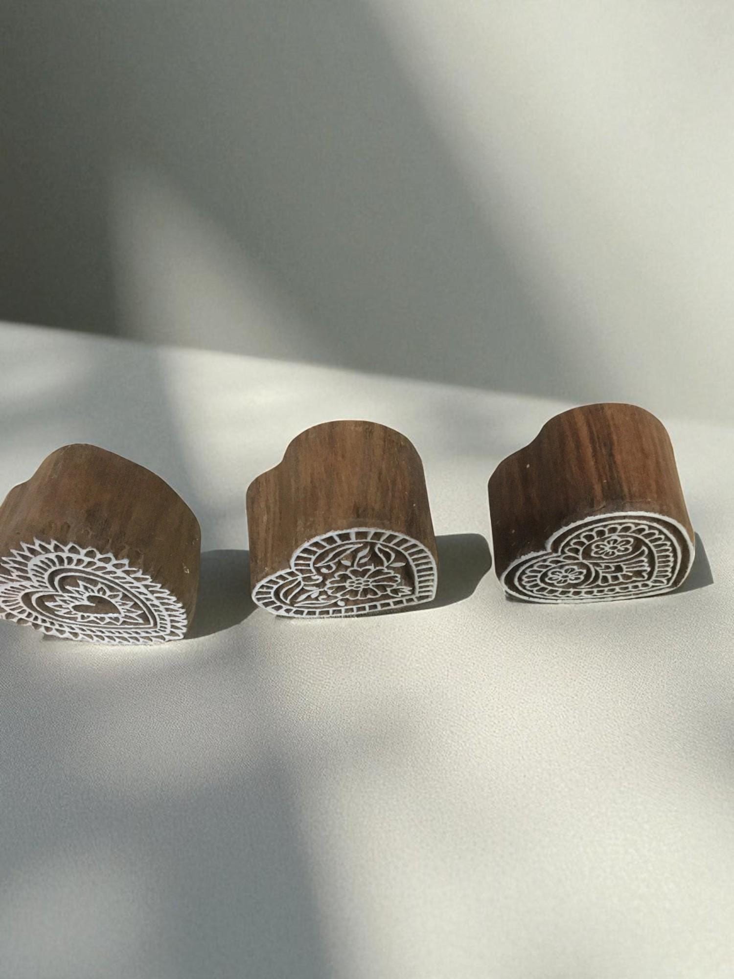 Hand Carved Indian Heart Stamp Set, Henna Fabric Printing