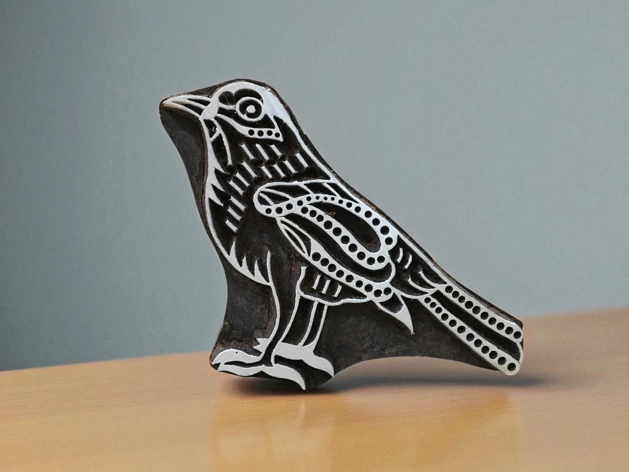 A Silent Canary  hand carved Indian wood printing block; textile stamp; pottery stamp,