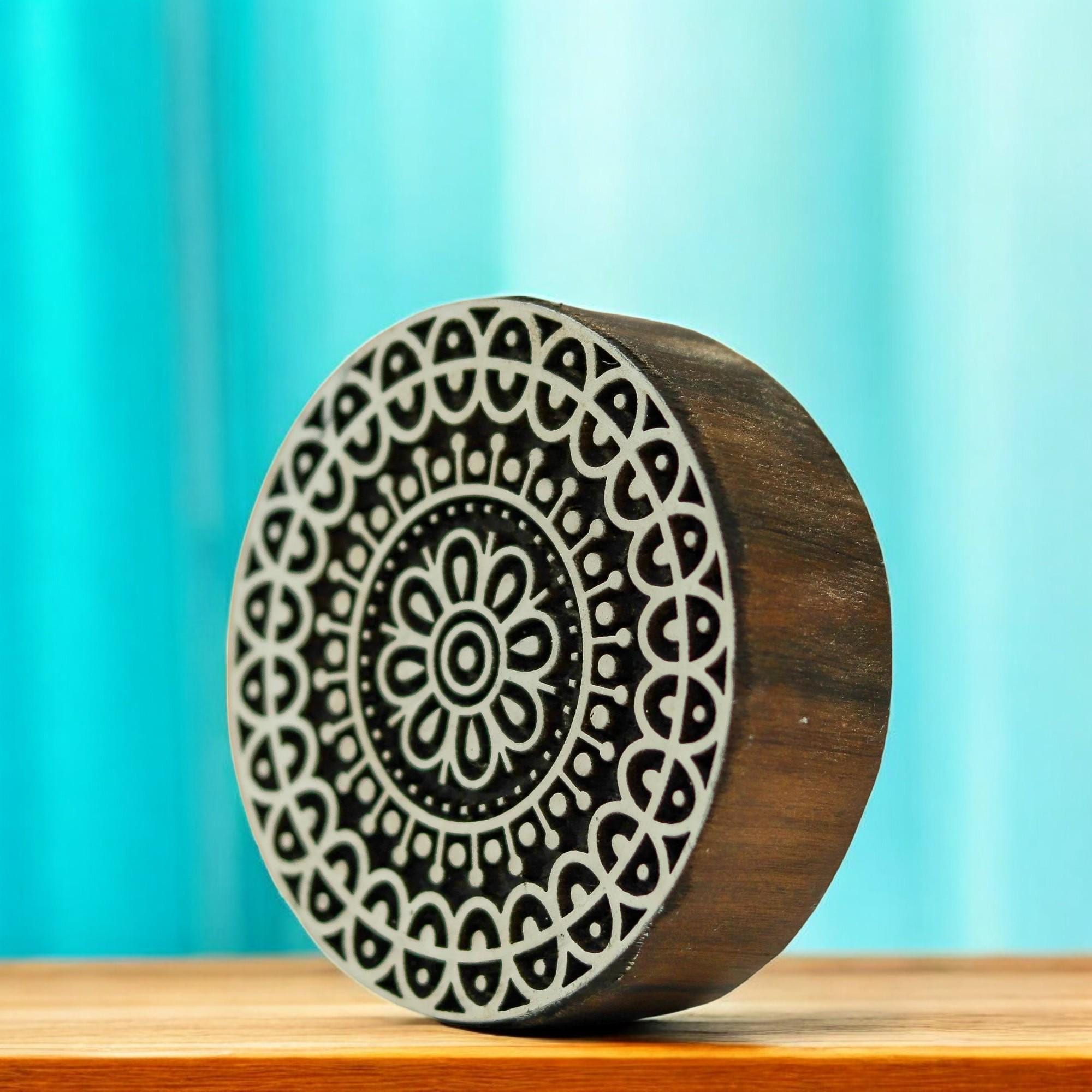 Hand Carved Teak Wood Mandala Stamp, Textile Pottery Printing