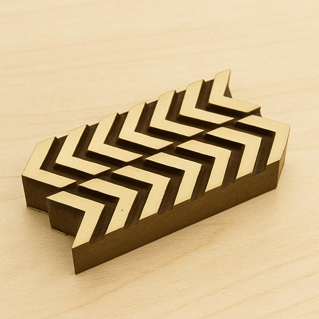 Indian Wooden Printing Block - Large Double Chevron