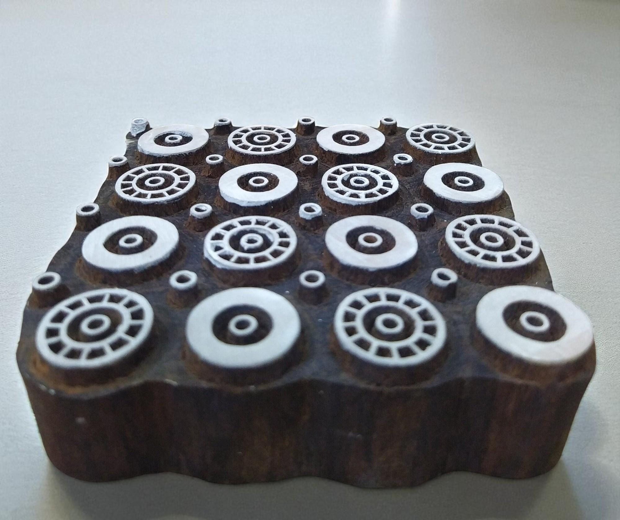Indian Wood Printing Block, Repeat Circle Pattern, Textile Pottery Stamp