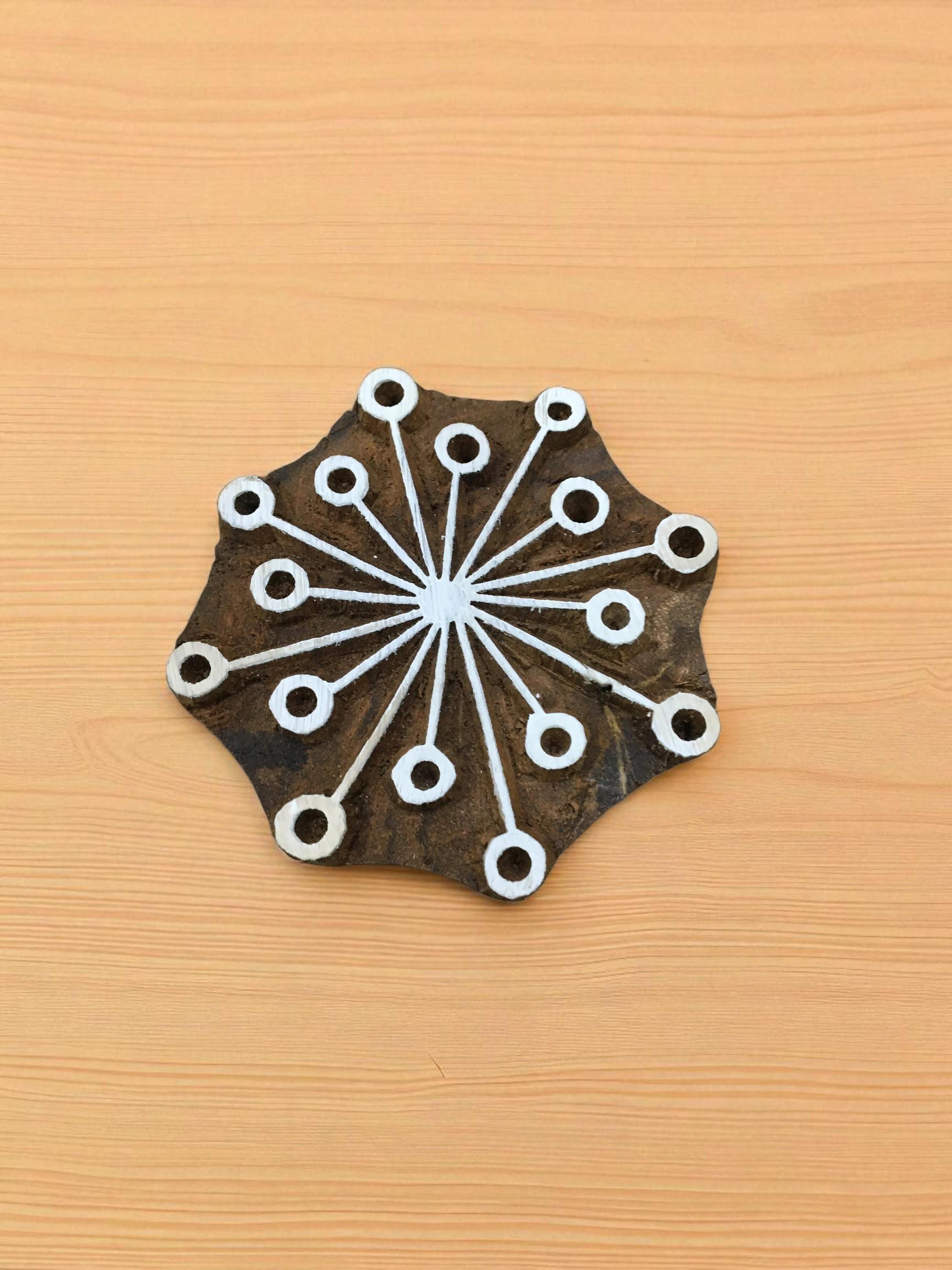 Indian Wood Block Printing Stamp, Starburst Seedhead Pattern