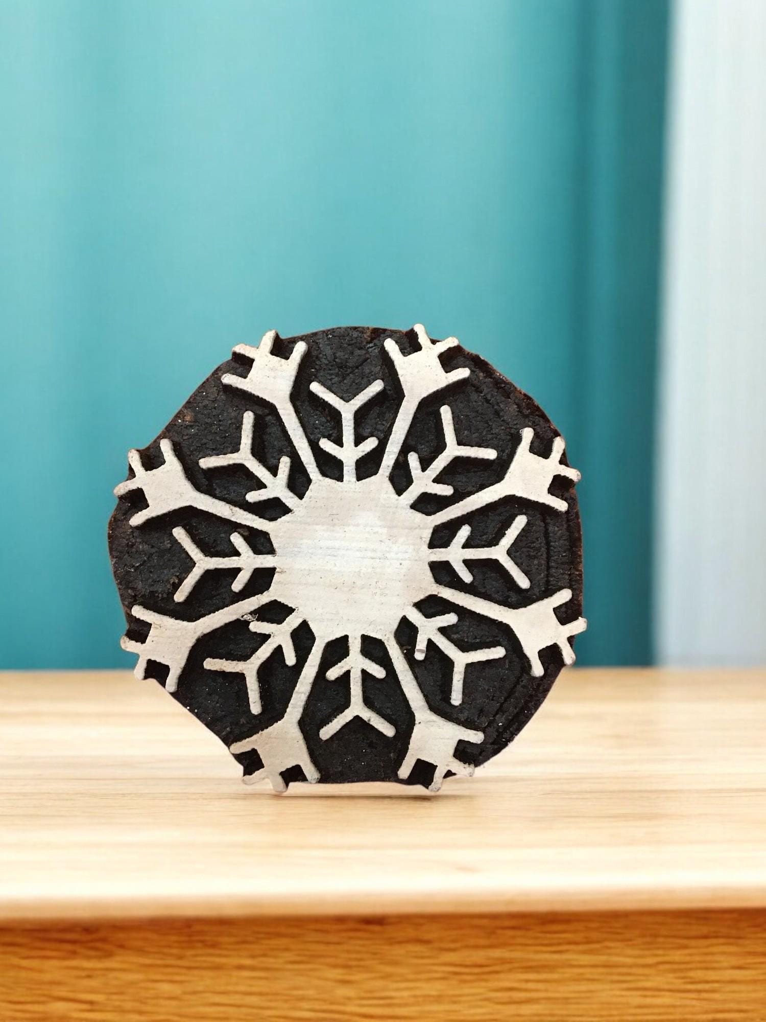 Snowflake Motif Wood Block Stamp Set, Hand Carved Printing Blocks