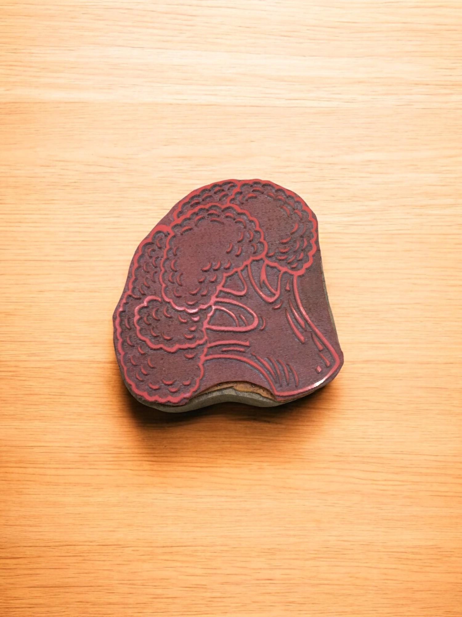 Hand Carved Broccoli Stamp, Indian Wood Block Print (7.5cm)