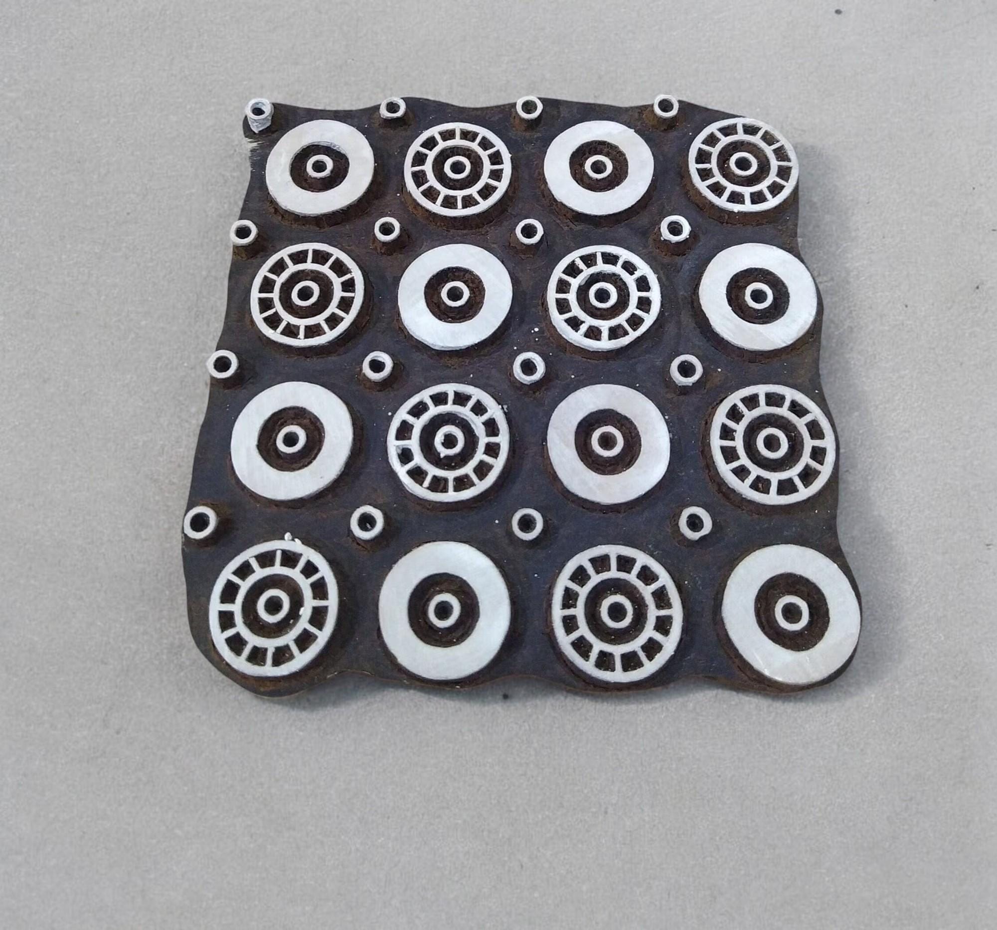 Indian Wood Printing Block, Repeat Circle Pattern, Textile Pottery Stamp