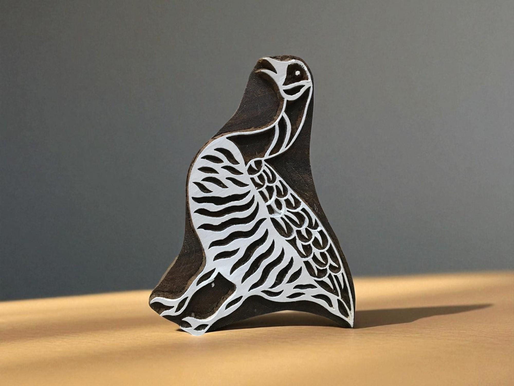 An Ostrich  hand carved Indian wood printing block; textile stamp; pottery stamp,