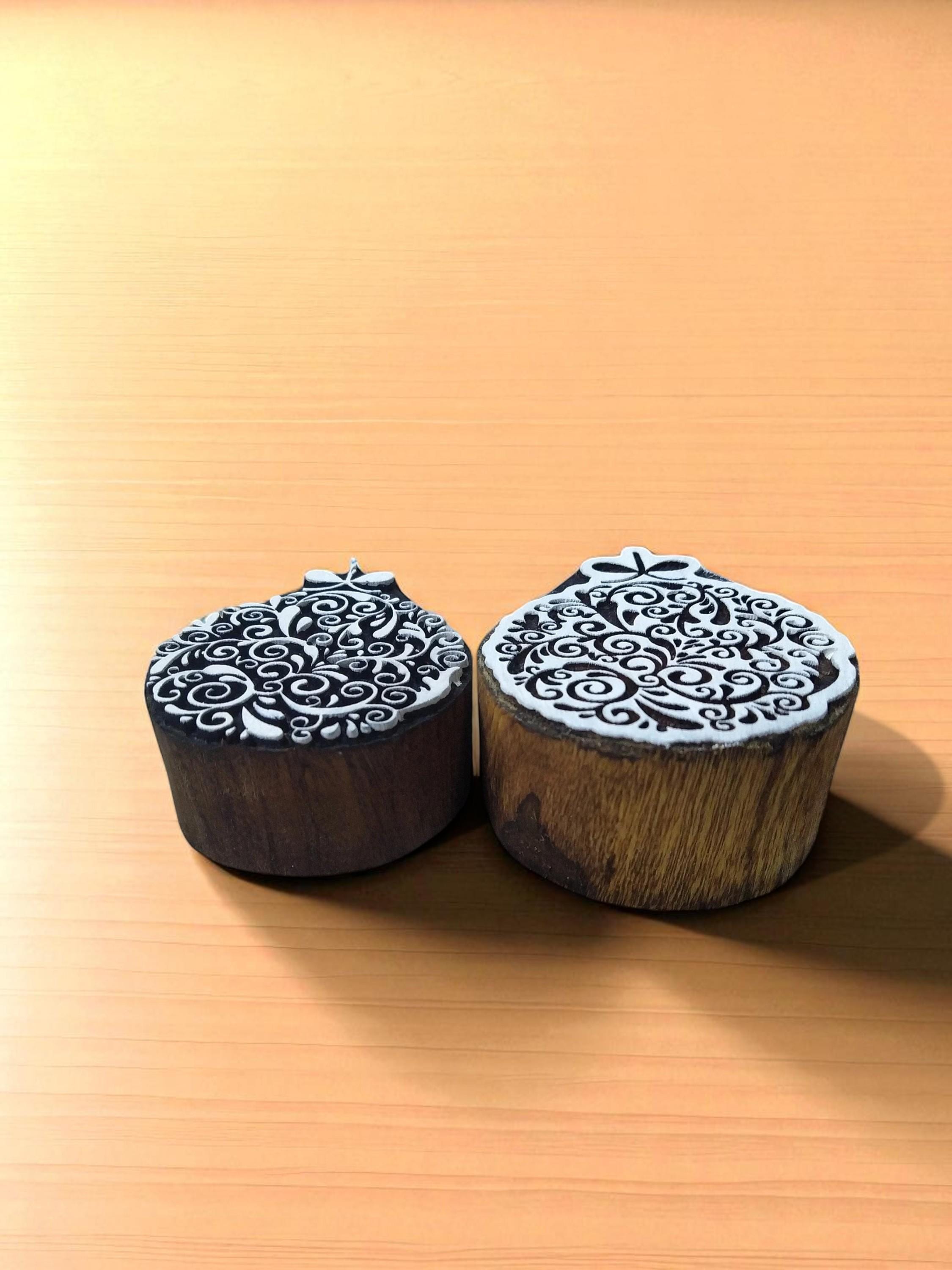 Hand Carved Christmas Bauble Wood Printing Block Set