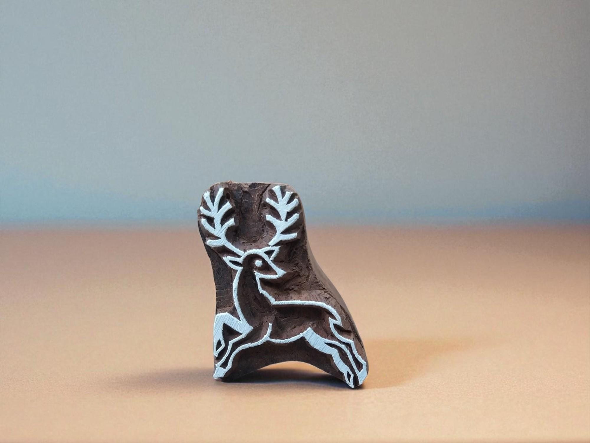 Small Reindeer Wooden Printing Stamp, Fabric, Clay, Tattoo