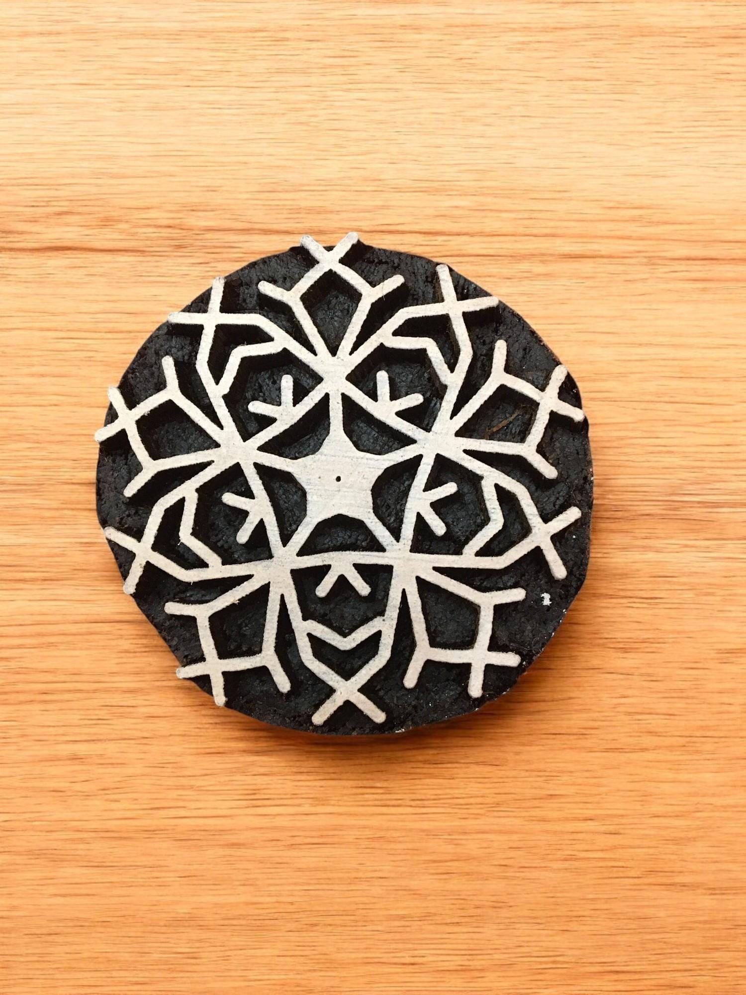 Snowflake Wood Block Stamp: Hand Carved Textile Printing, Set of 10