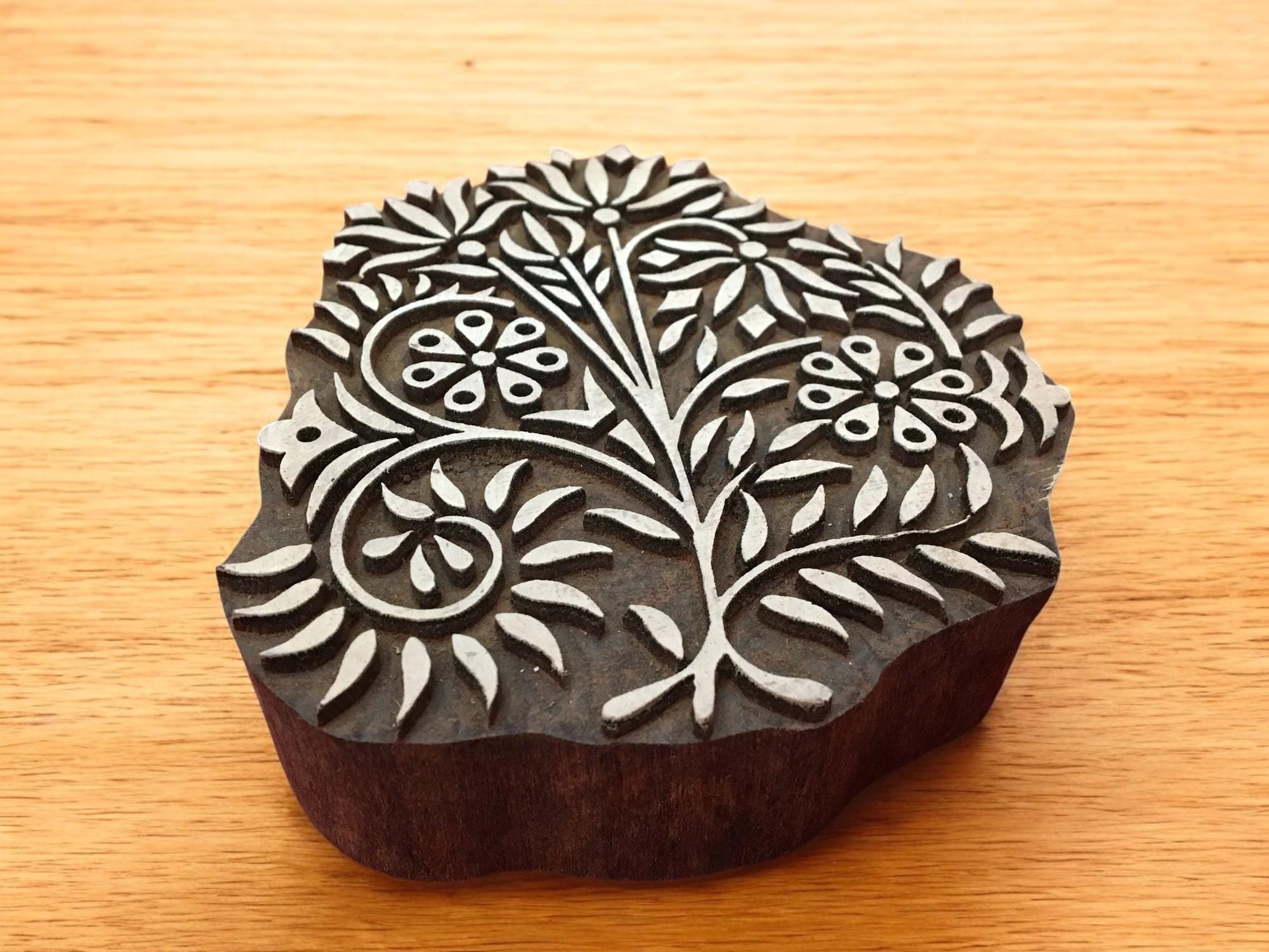 Floral Mandala Wood Stamp, Indian Textile Print Block