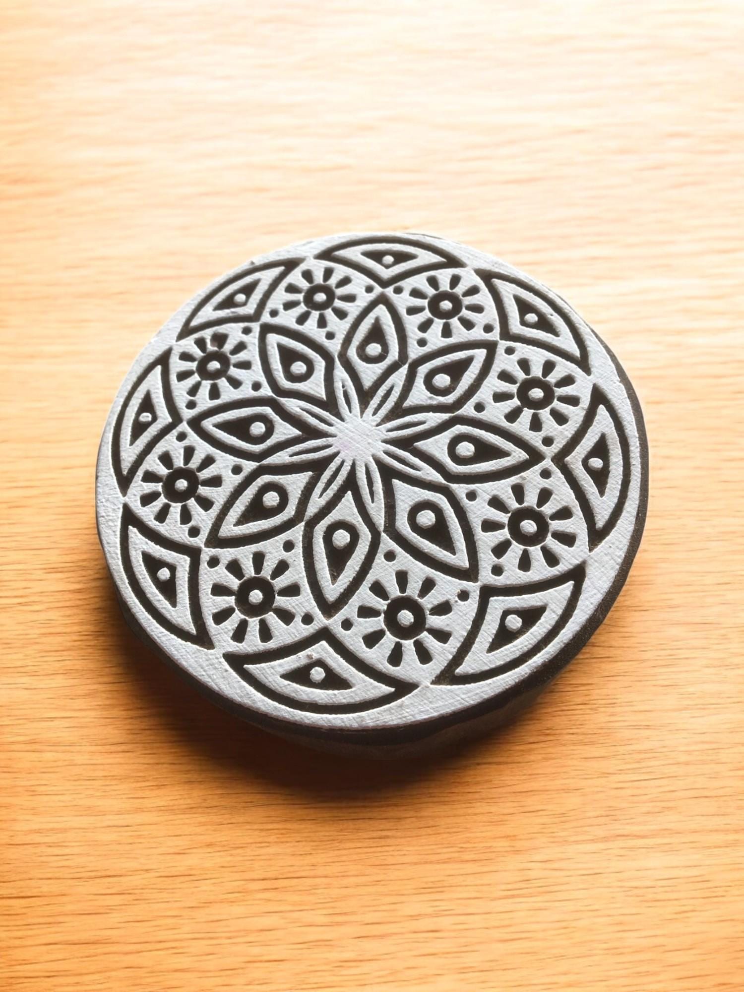 Floral Mandala Wood Stamp, Indian Textile Print Block