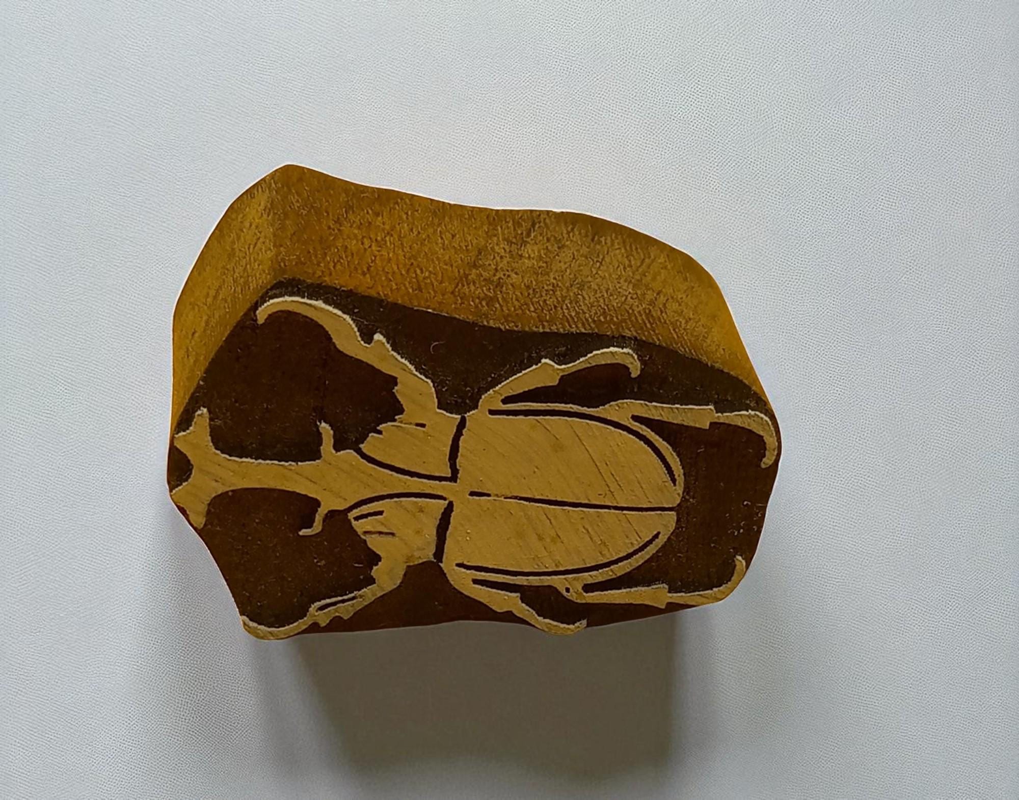 Silent Beetle  hand carved Indian wood printing block; textile stamp; pottery stamp,