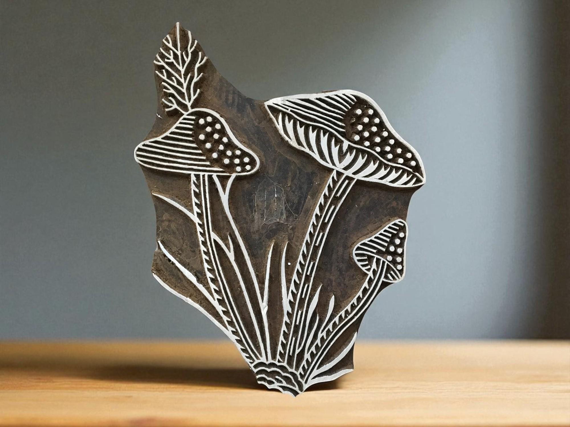 Cluster of Mushroom,  hand carved Indian wood printing block; textile stamp; pottery stamp,