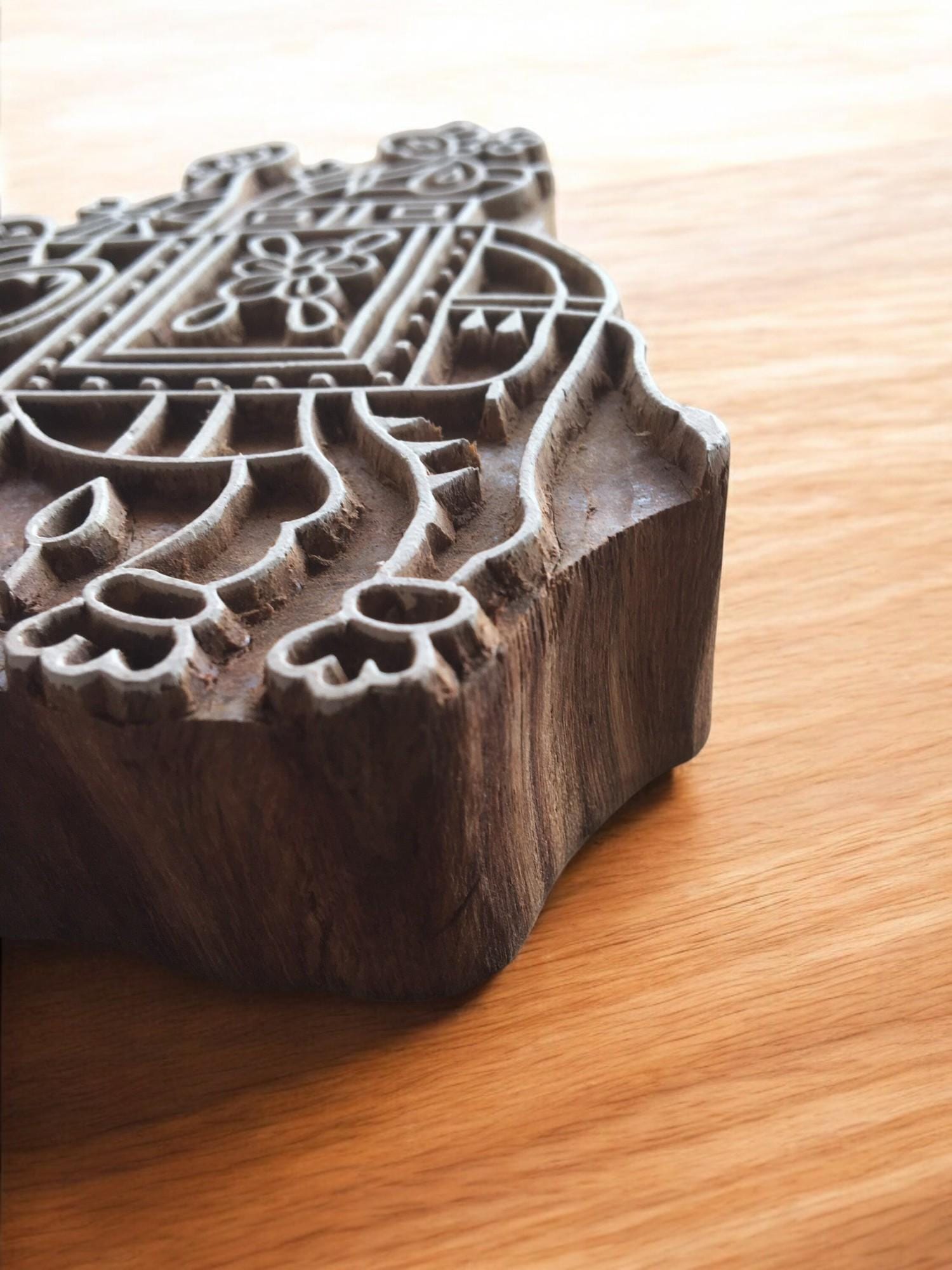 Elephant with howdah, hand carved Indian wood printing block; textile stamp; pottery stamp,