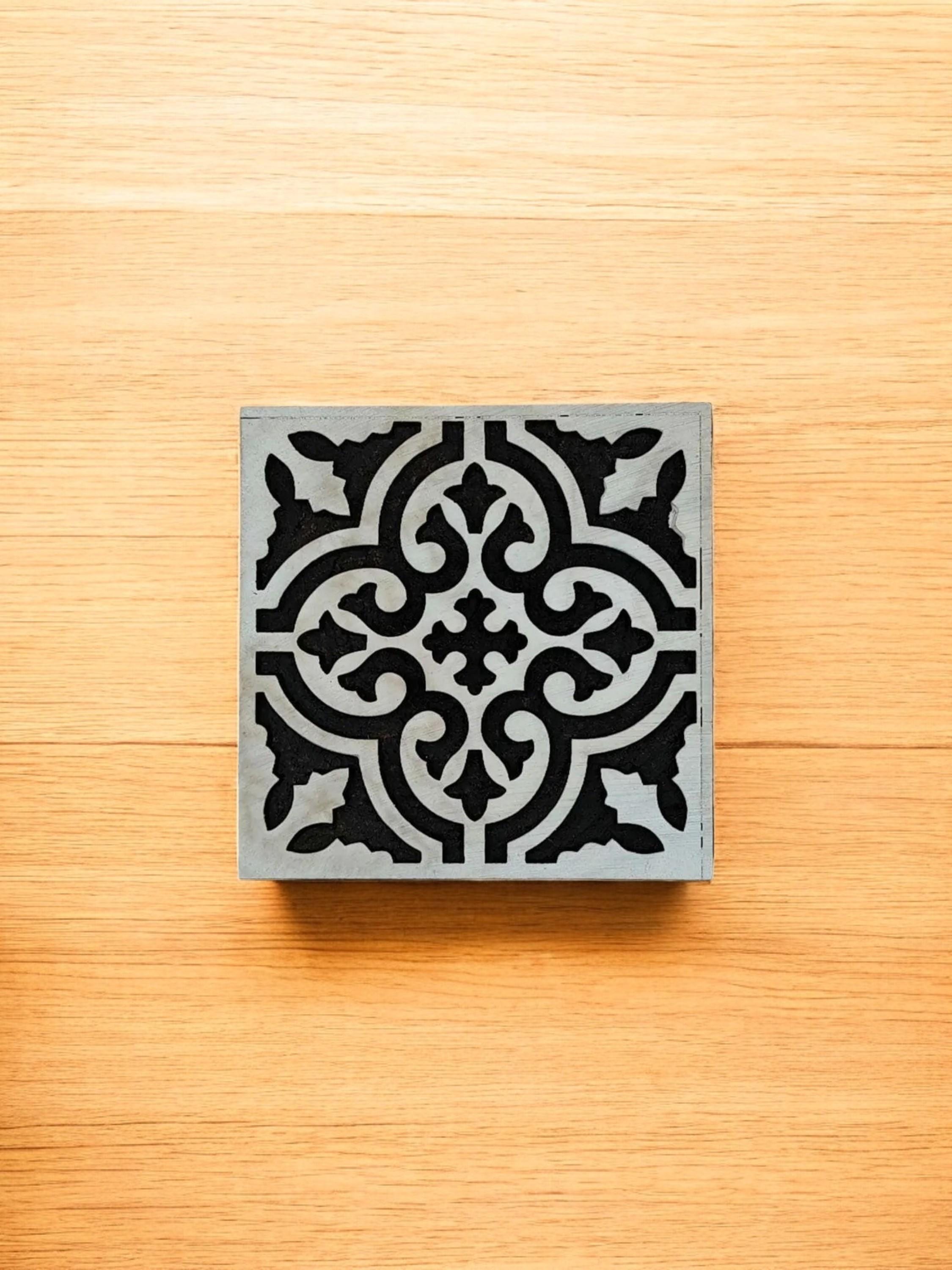 Moroccan Tile Wooden Printing Block Stamp, Floral Carved Tjap