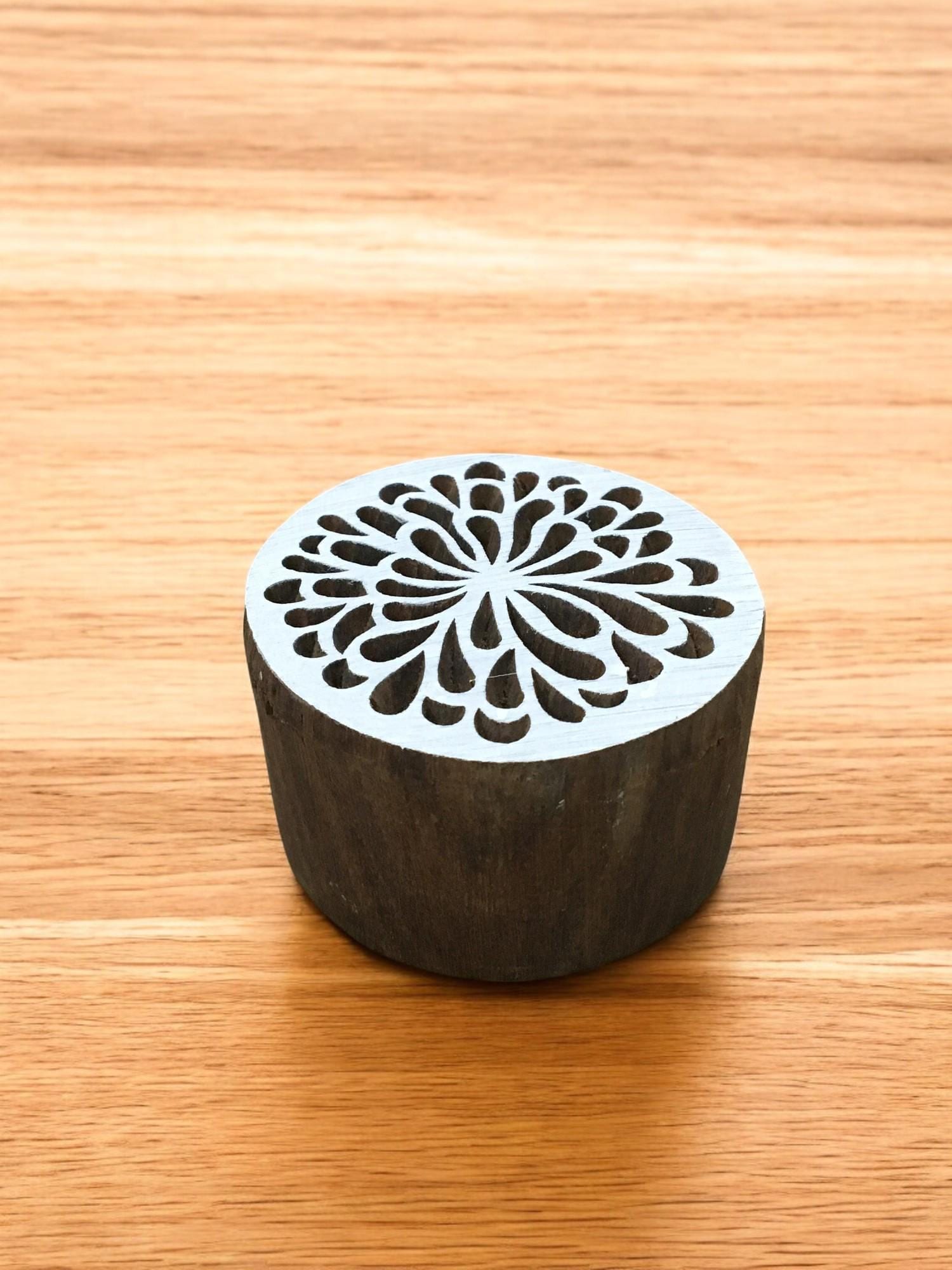 Hand Carved Mandala Leaves Wood Block Stamp, Indian Textile Printing