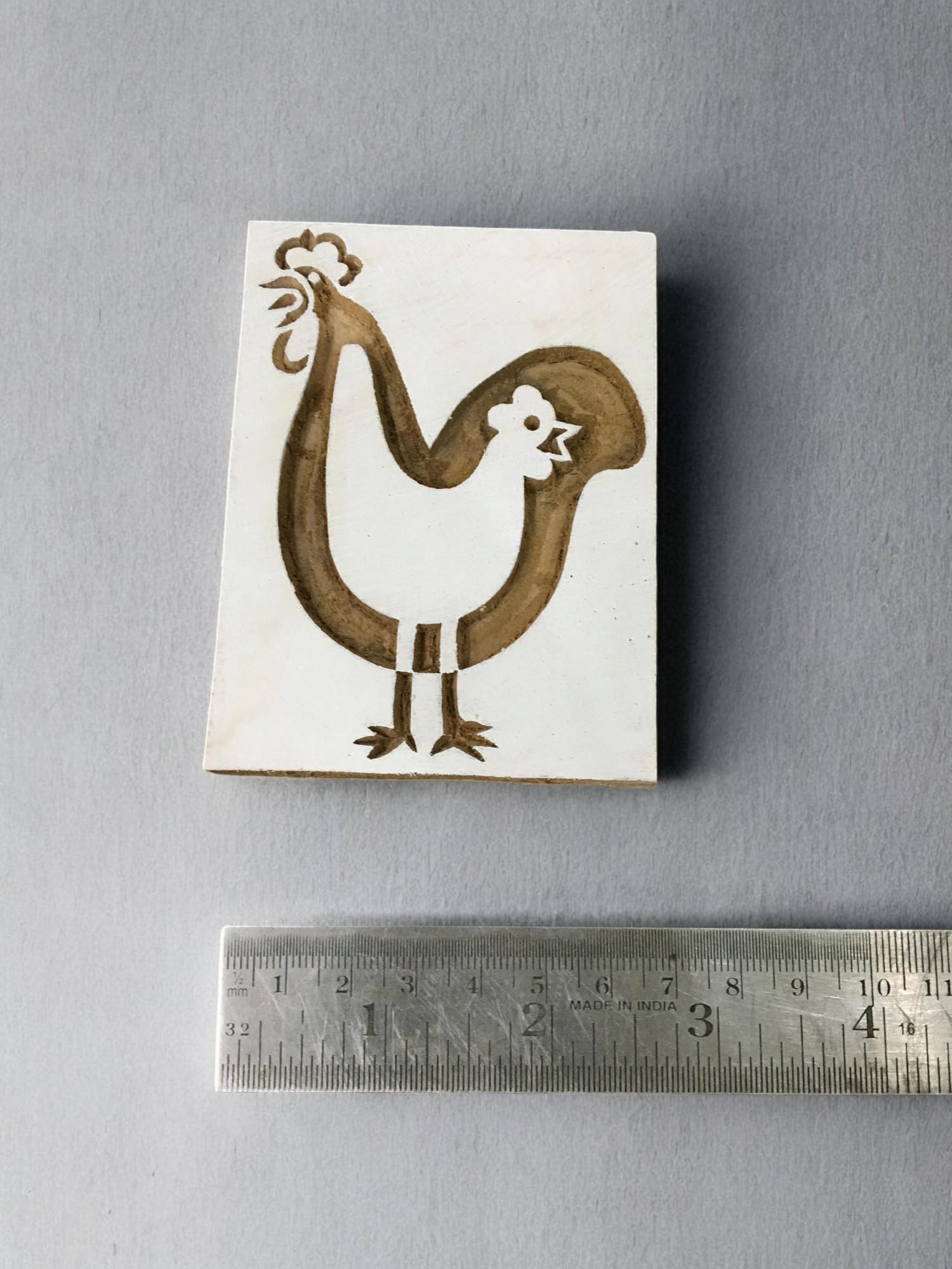 Hand Carved Hen Wood Printing Block, Indian Textile Stamp