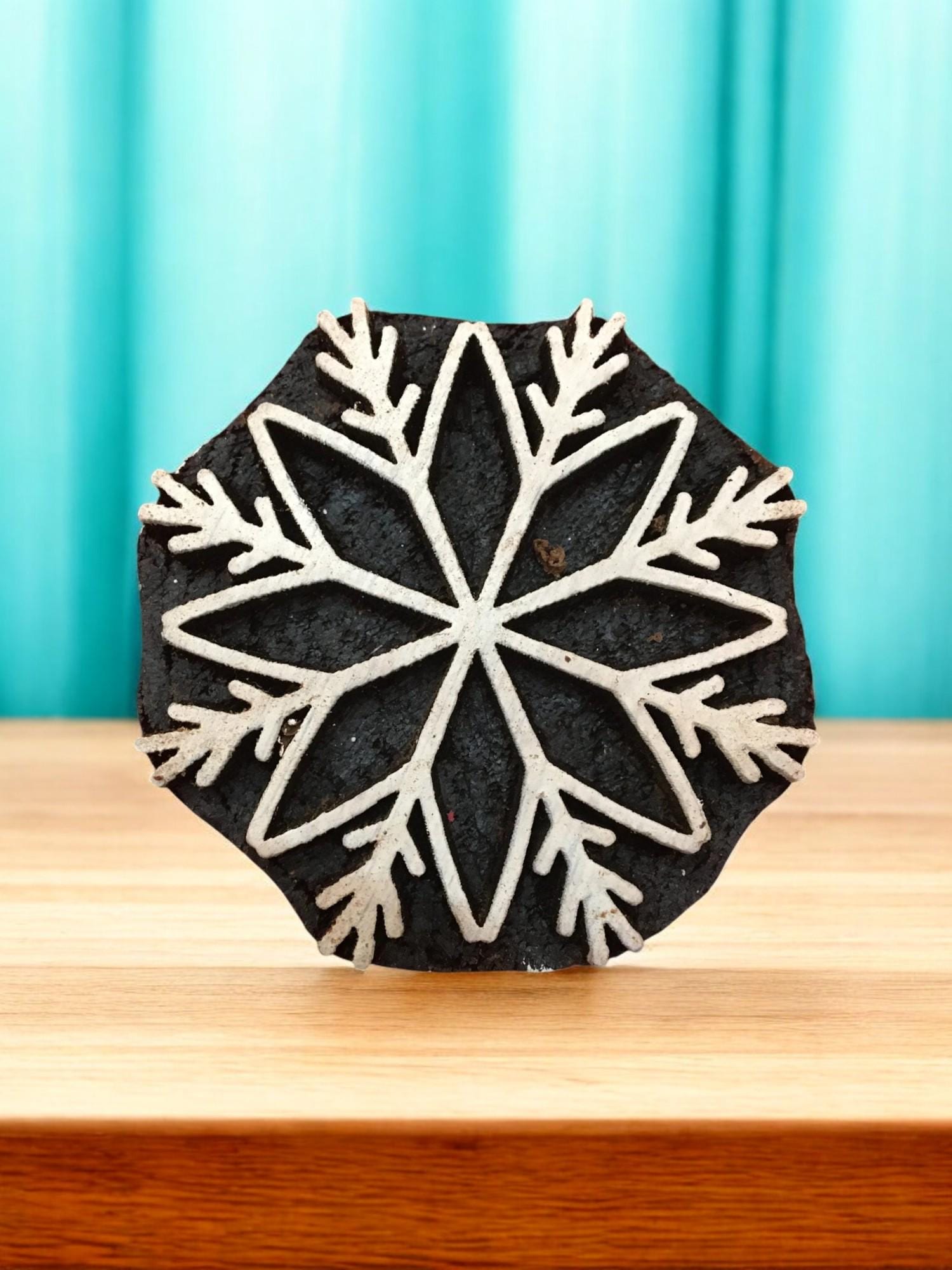 Hand Carved Snowflake Wood Block Stamp Set, Textile Printing, 6.2cm, 10pc