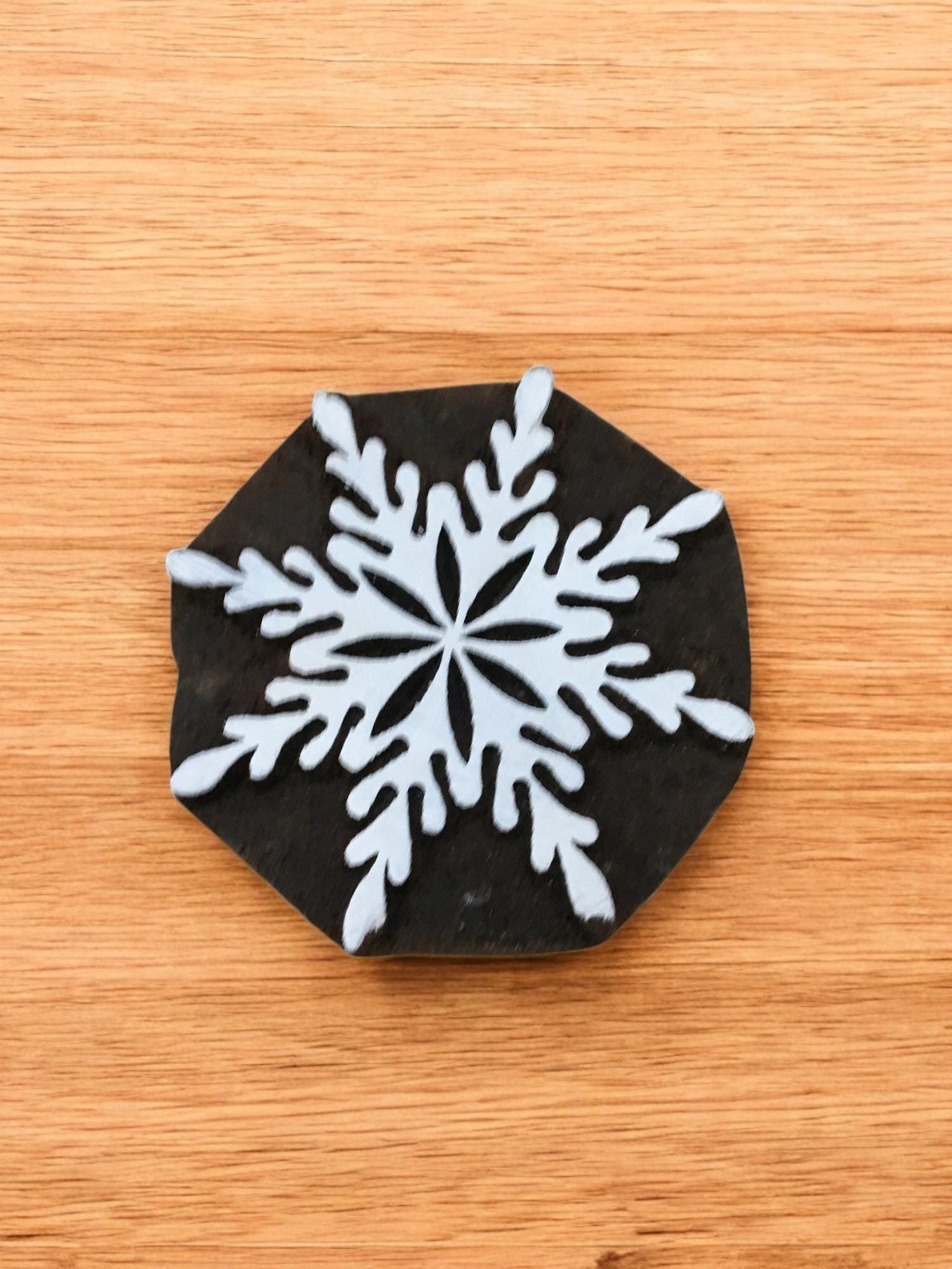 Snowflake, hand carved Indian wood printing block; textile stamp; pottery stamp,