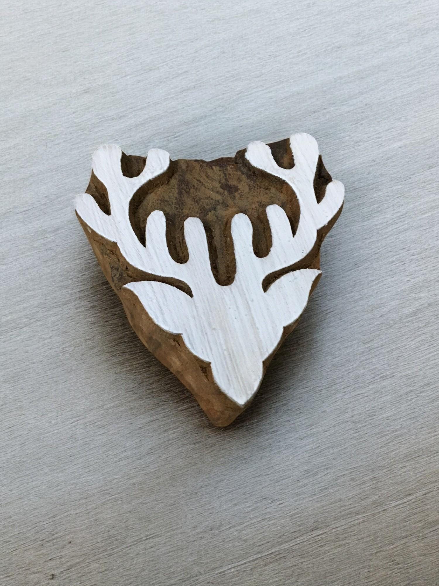 Stag Head , hand carved Indian wood printing block; textile stamp; pottery stamp,