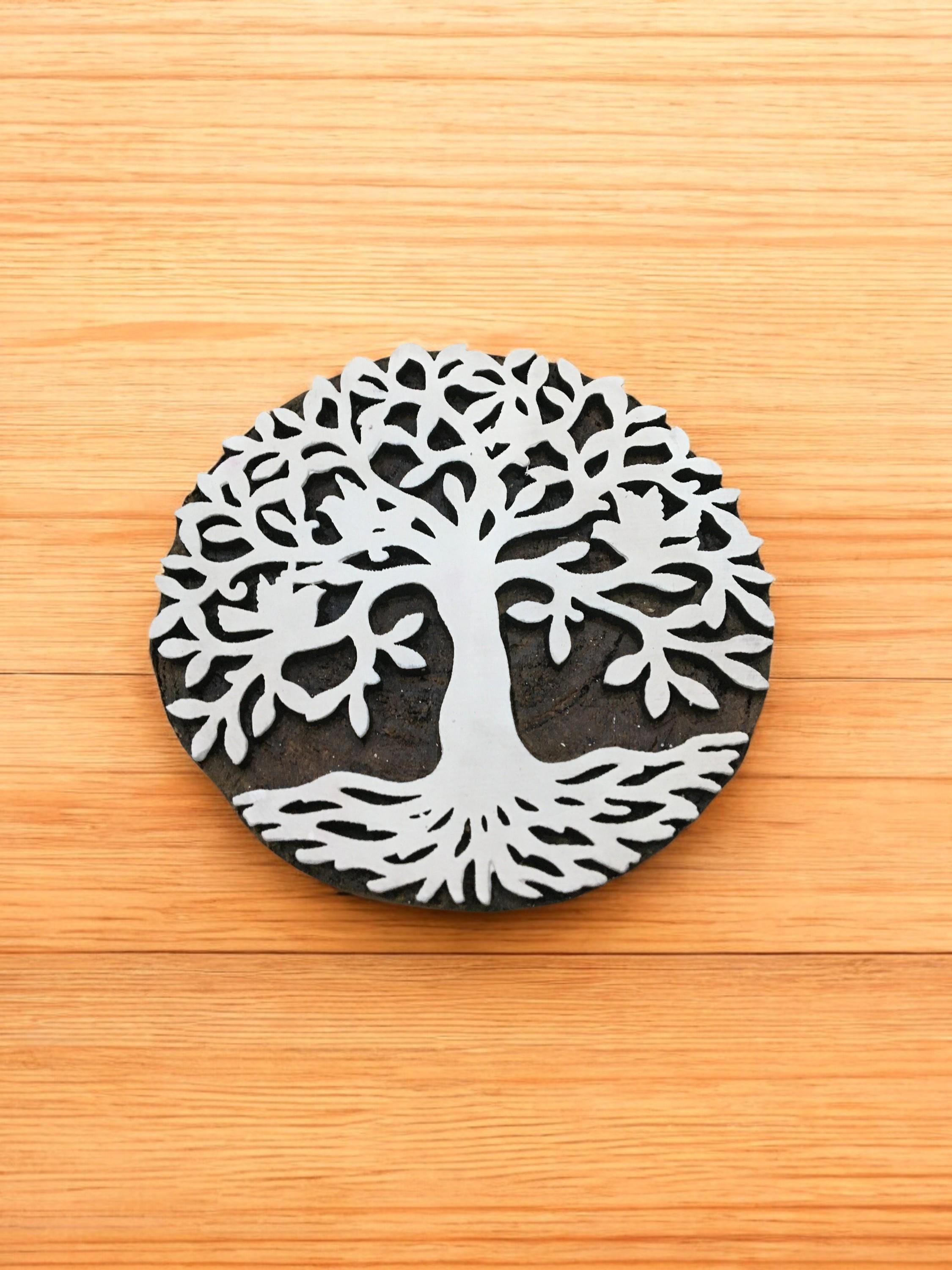 Mandala Tree, hand carved Indian wood printing block; textile stamp; pottery stamp,