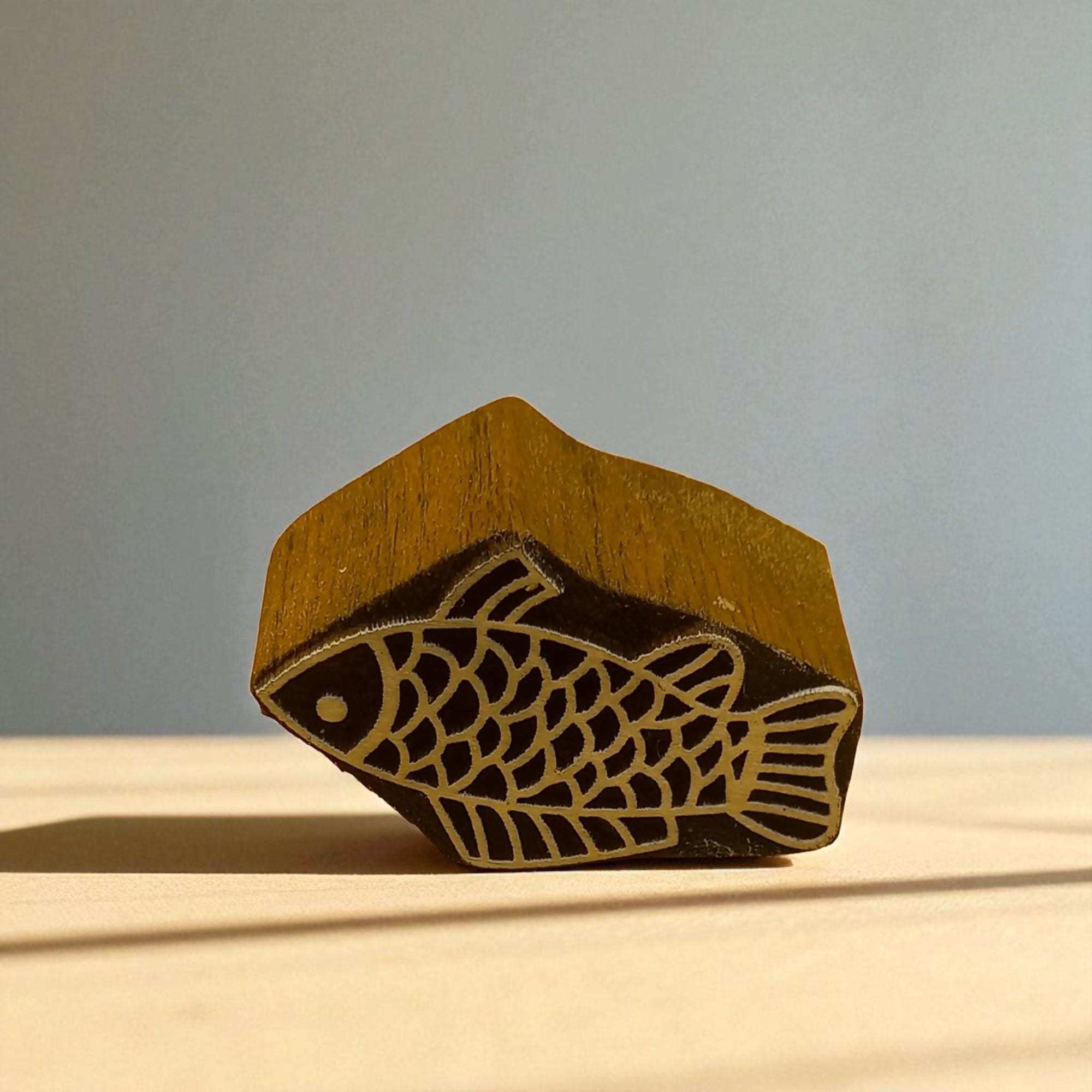 Sleepy Fish  hand carved Indian wood printing block; textile stamp; pottery stamp,