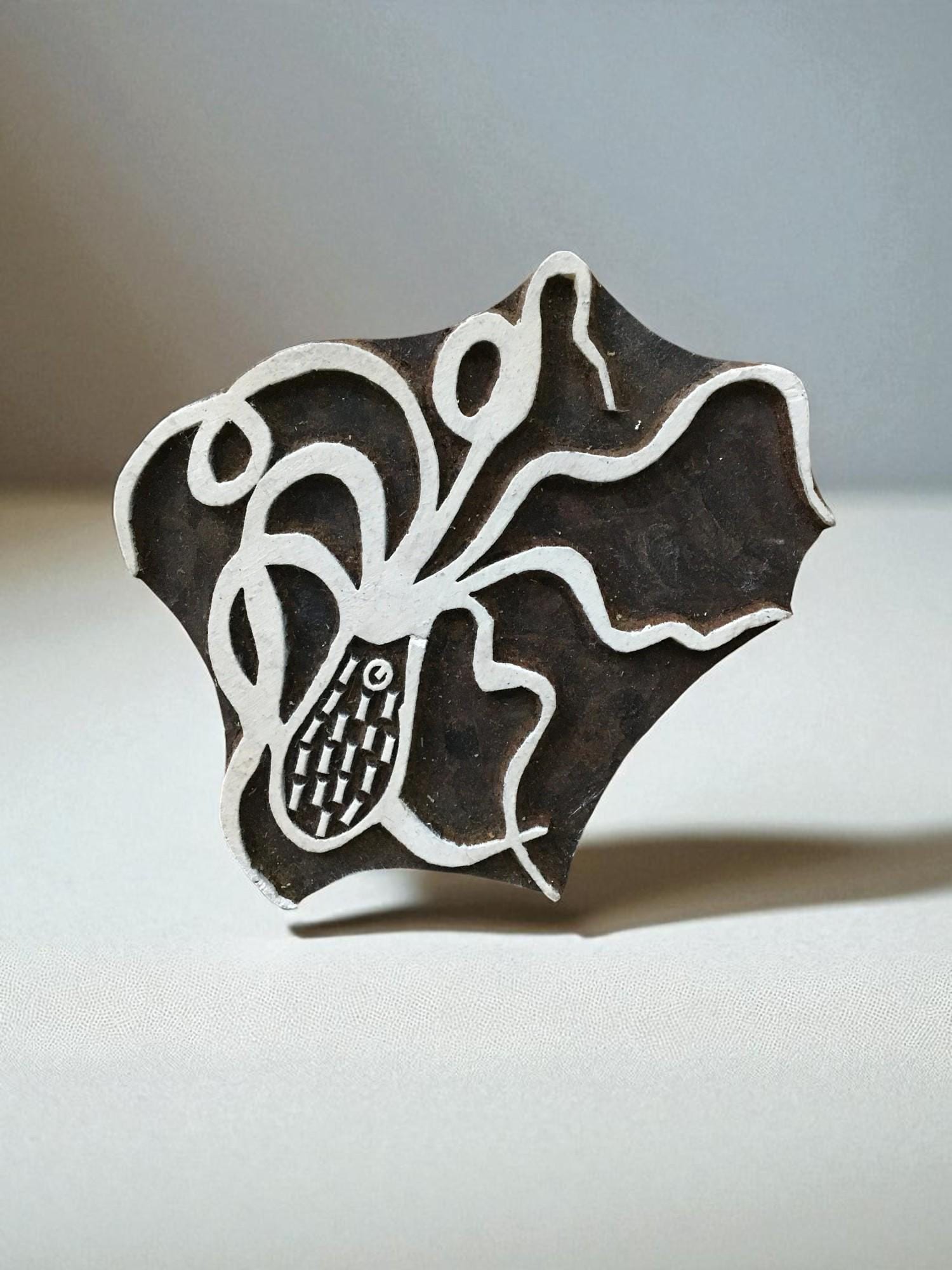 Octopus  hand carved Indian wood printing block; textile stamp; pottery stamp,