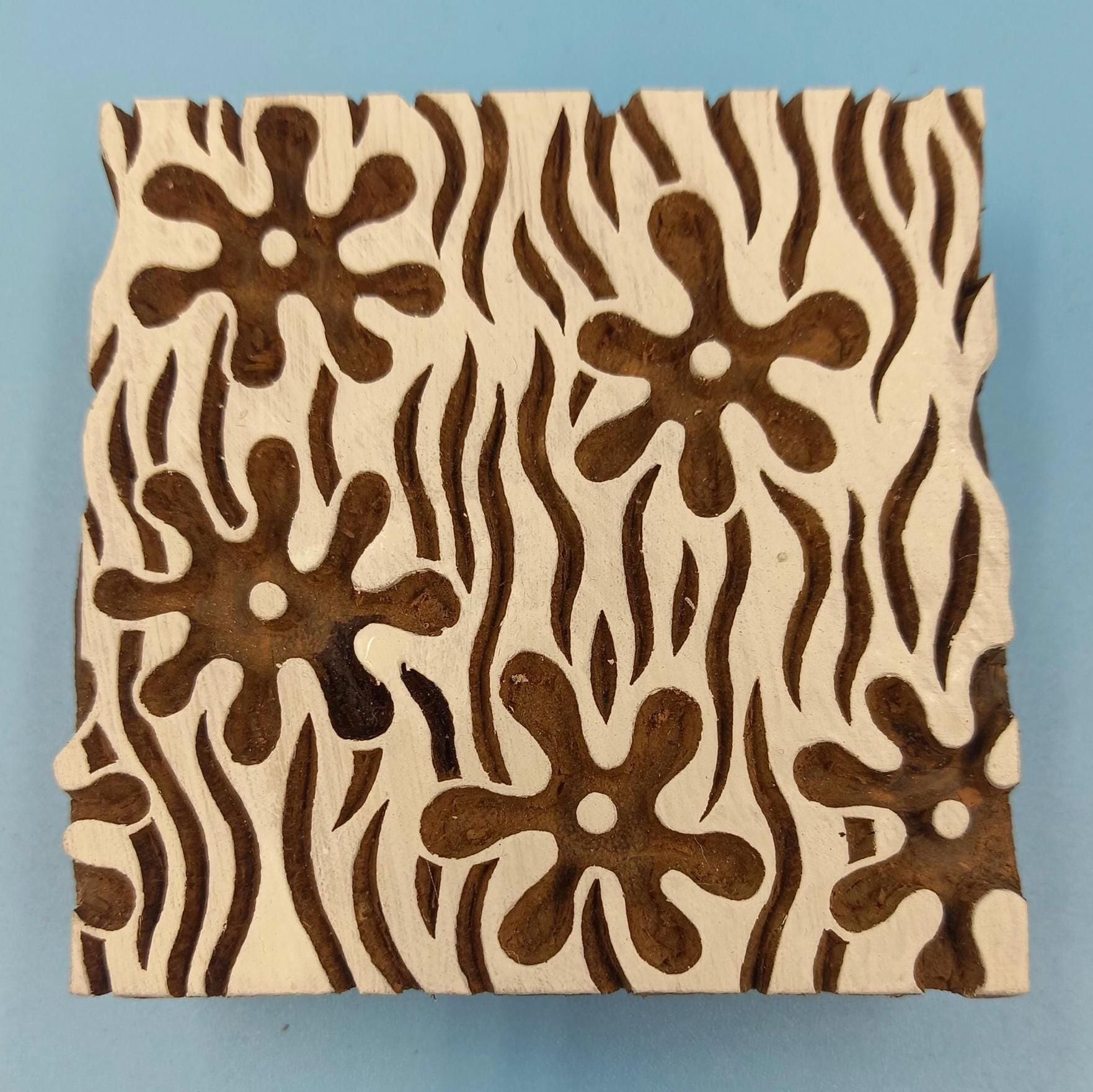 Underwater Flora Wooden Printing Block Pottery Stamp, Batik Tjaps, Blaudruck stempel, floral carved stamps