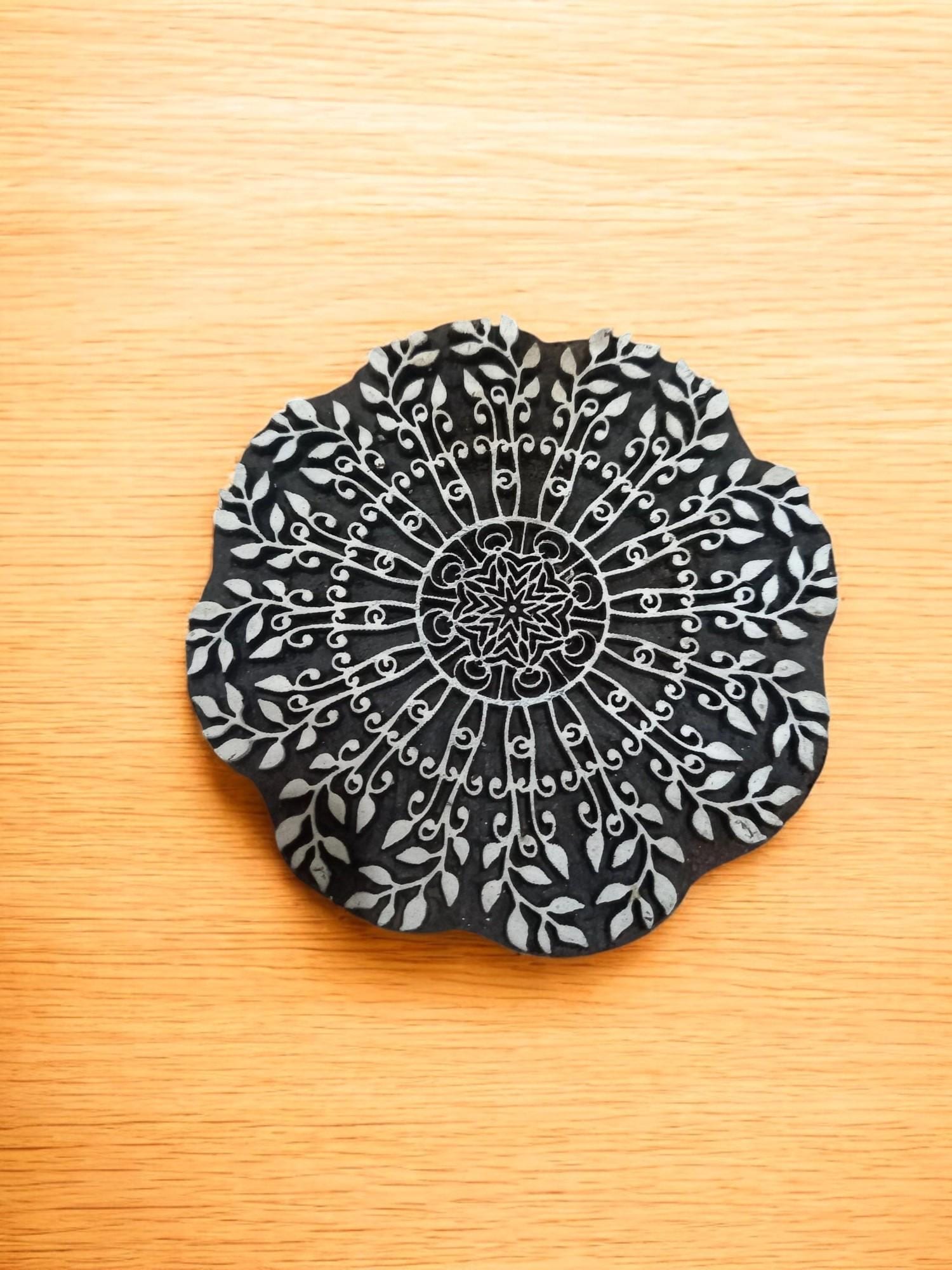 Leafy Mandala Wood Stamp Pair, Hand Carved Indian Block