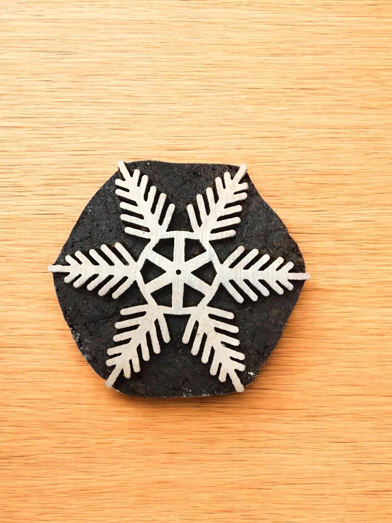 Snowflake Motif Wood Block Stamp Set, Hand Carved Printing Blocks